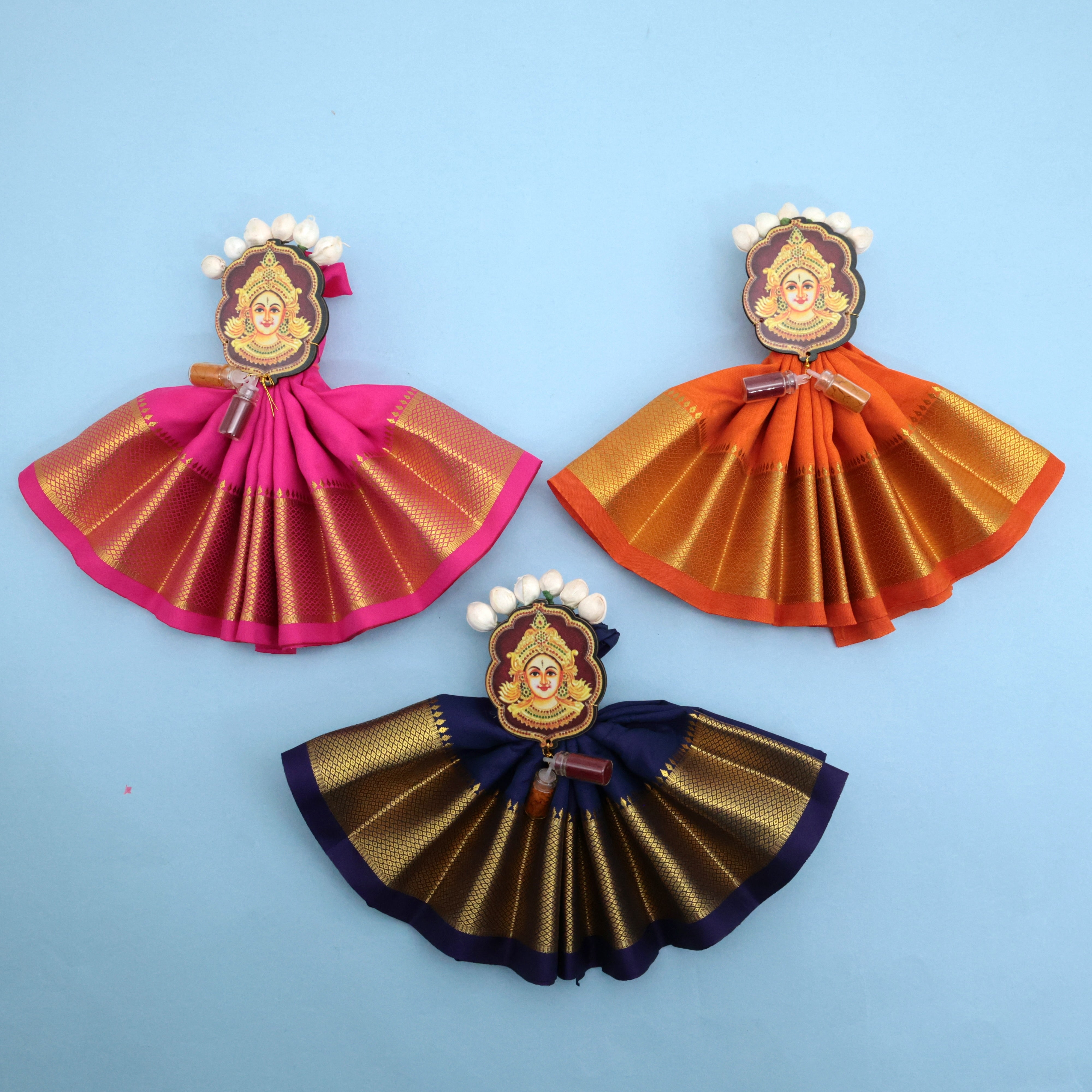 ZARI BORDER LAKSHMI DEVI MANJAL KUMKUM FAN FOLDED SILK BLOUSE SET - ASSORTED COLOURS