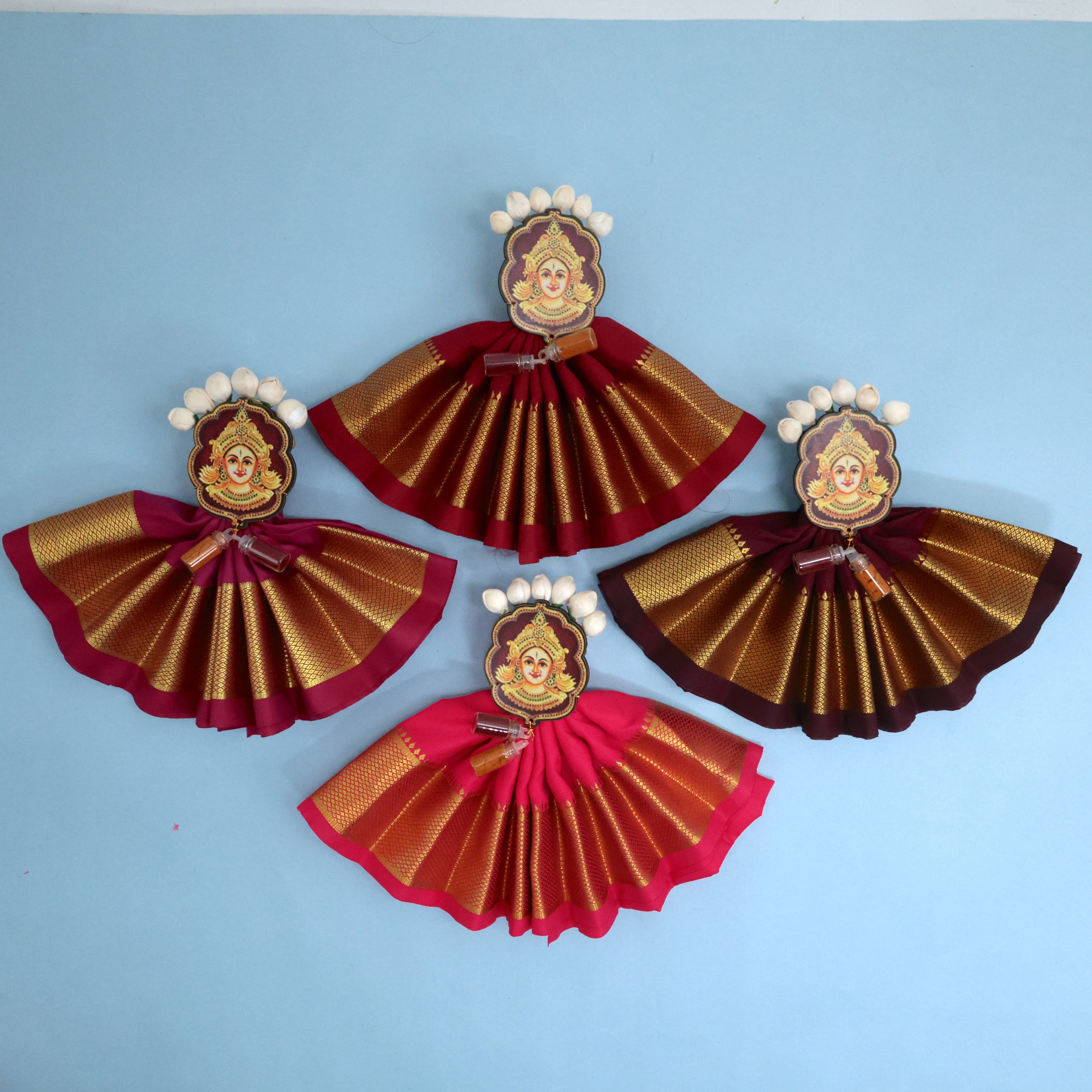 ZARI BORDER LAKSHMI DEVI MANJAL KUMKUM FAN FOLDED SILK BLOUSE SET - ASSORTED COLOURS