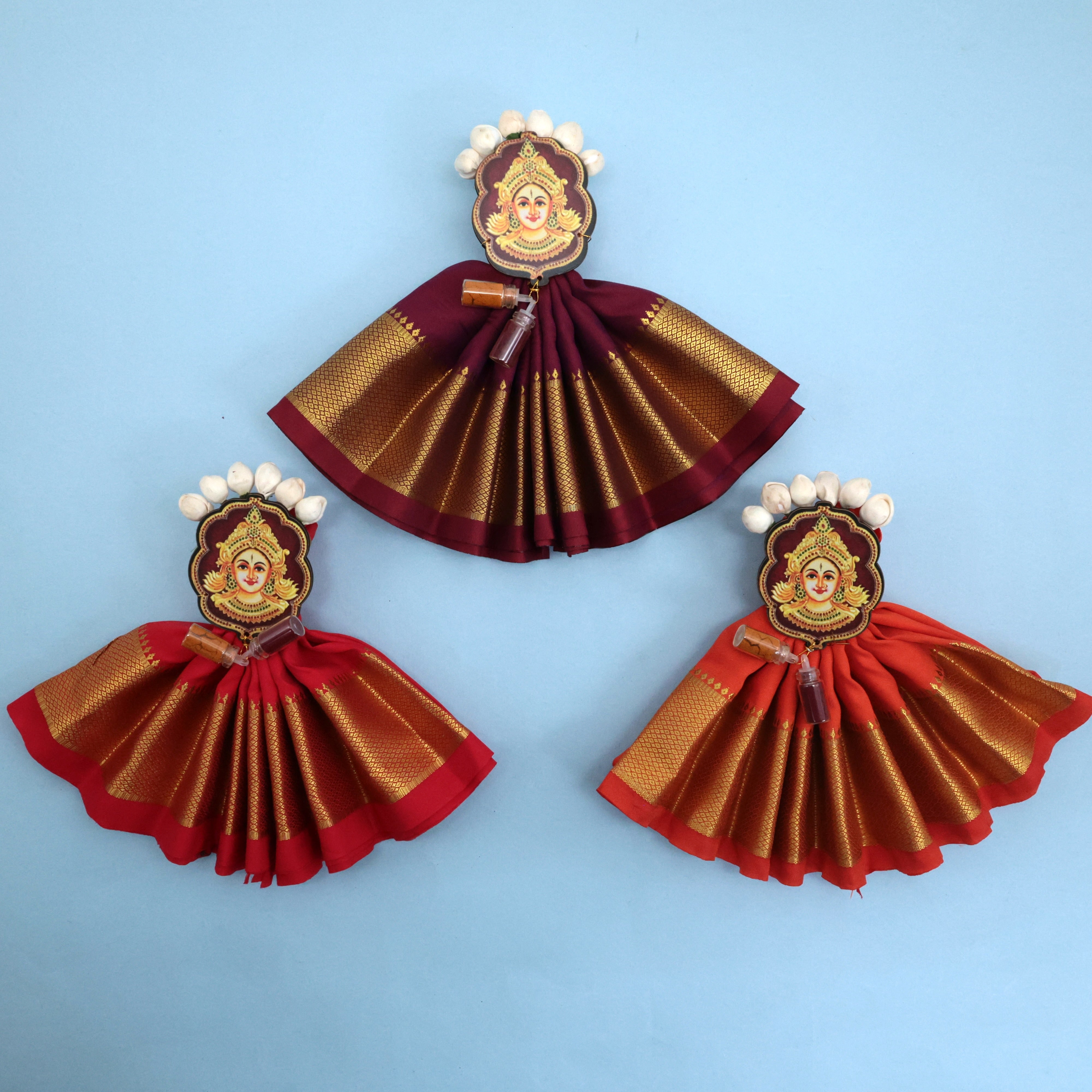 ZARI BORDER LAKSHMI DEVI MANJAL KUMKUM FAN FOLDED SILK BLOUSE SET - ASSORTED COLOURS