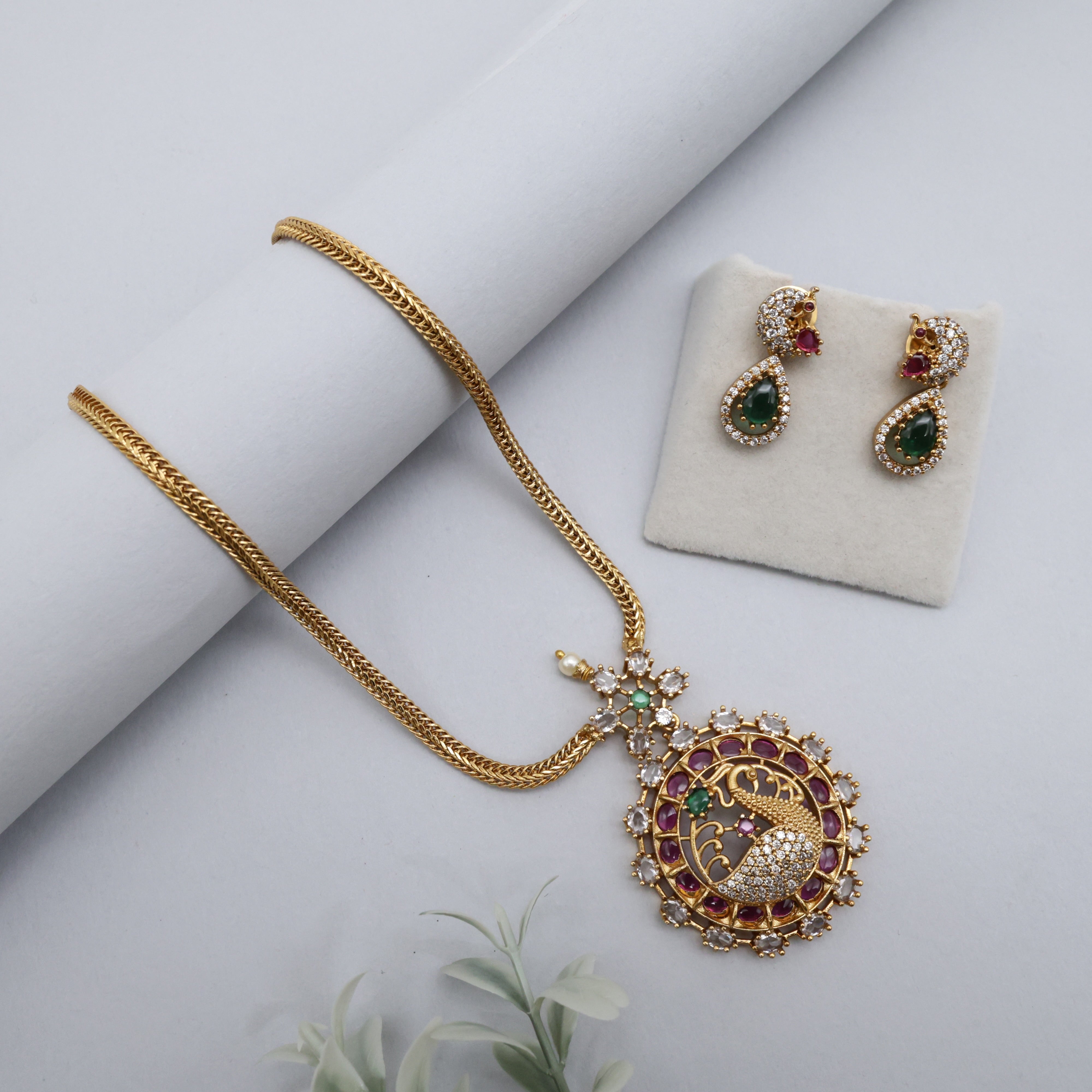 Antique AD Kemp Peacock Pendant Kids Friendly Necklace Set