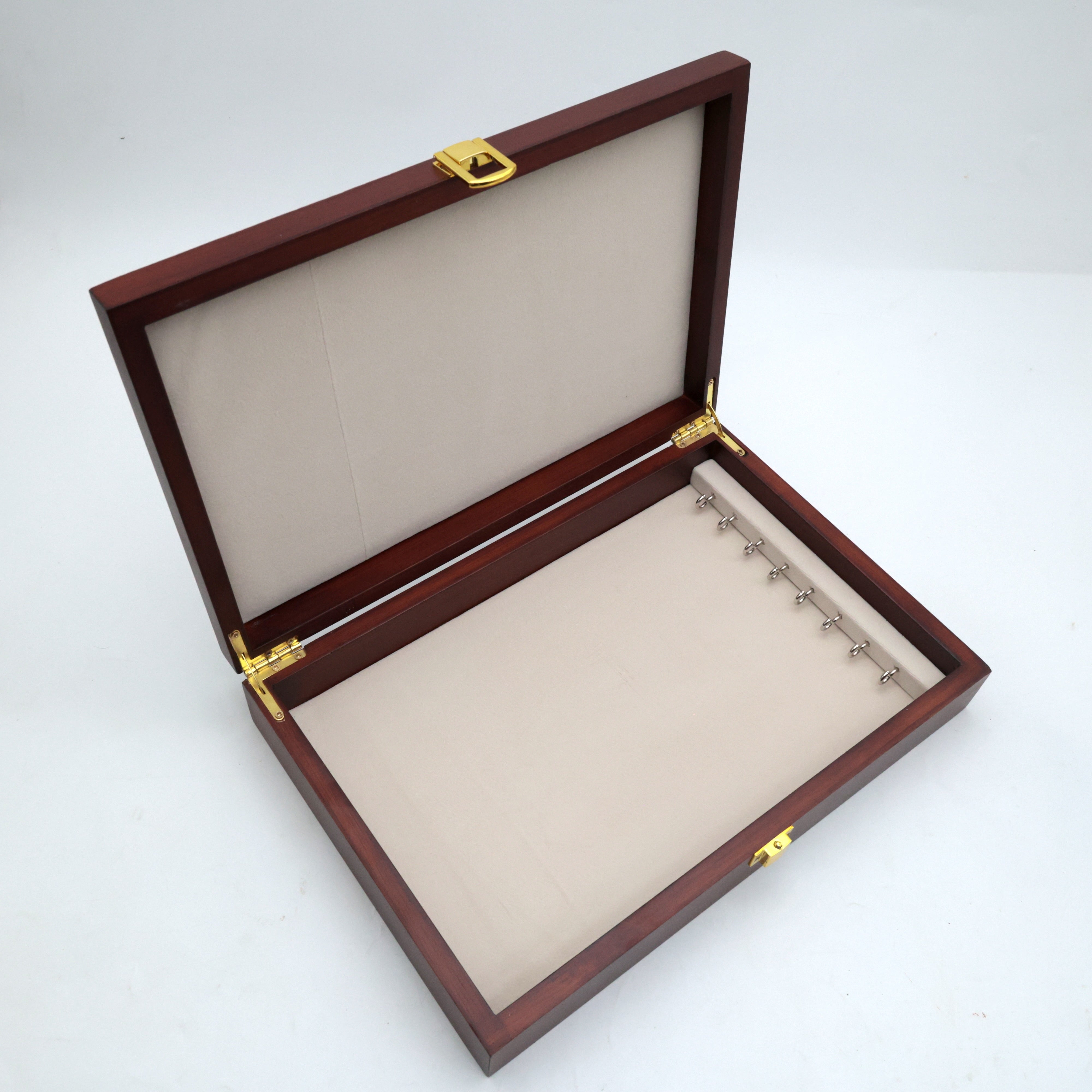 Solid Teak Wood Long Chain Organiser Box - 8 Chains Holder