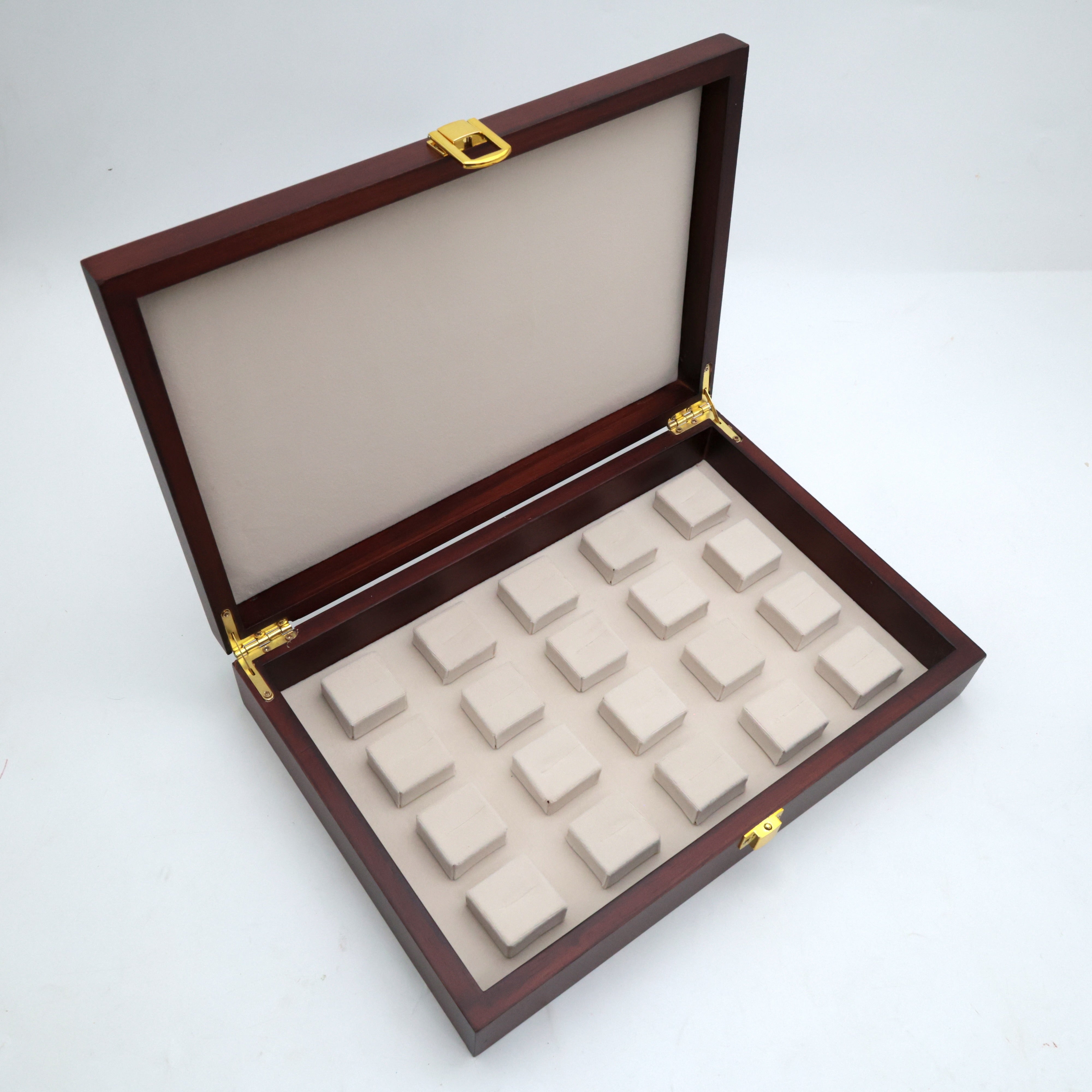 SOLID TEAK WOOD 20 SLOTS FINGER RING ORGANISER BOX