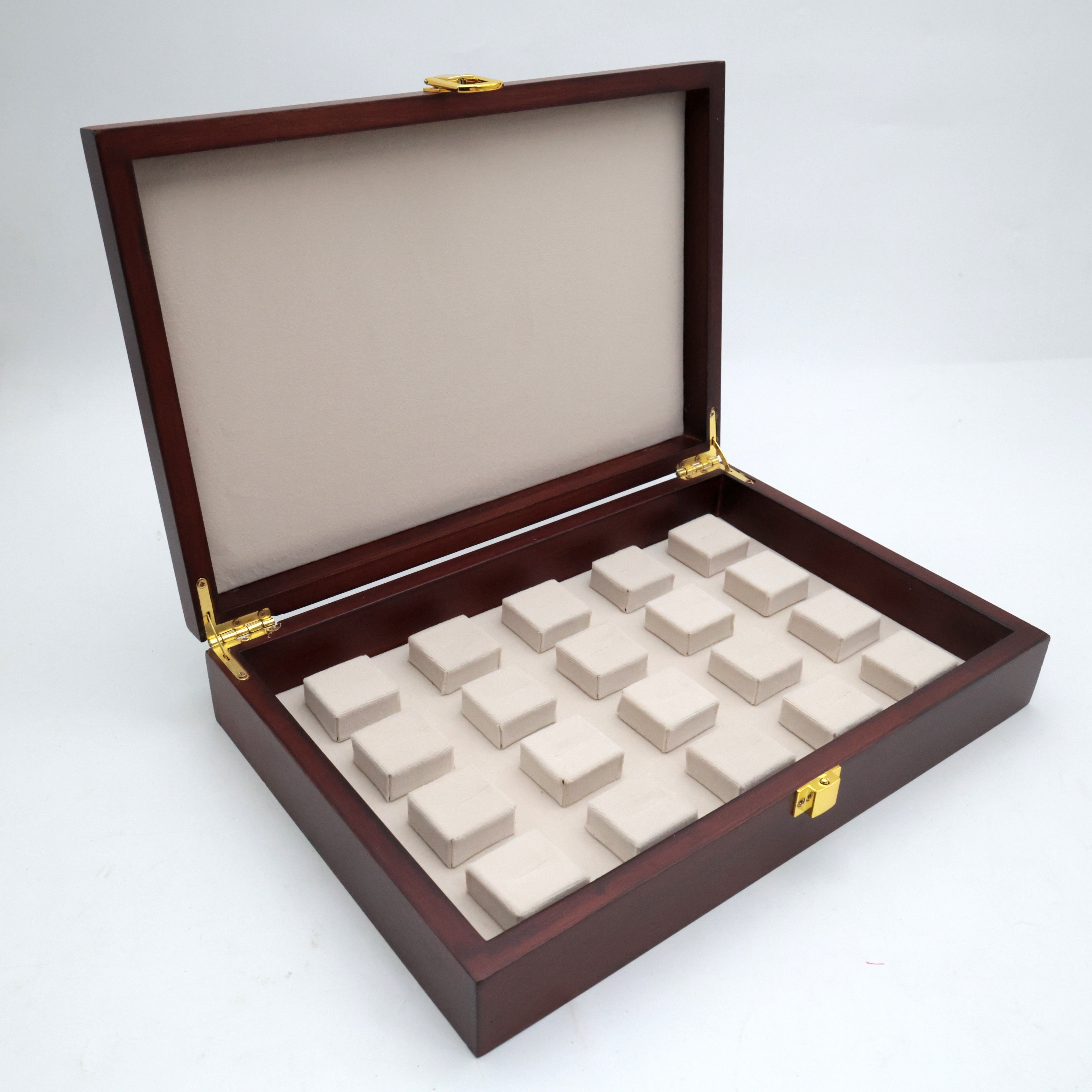 SOLID TEAK WOOD 20 SLOTS FINGER RING ORGANISER BOX