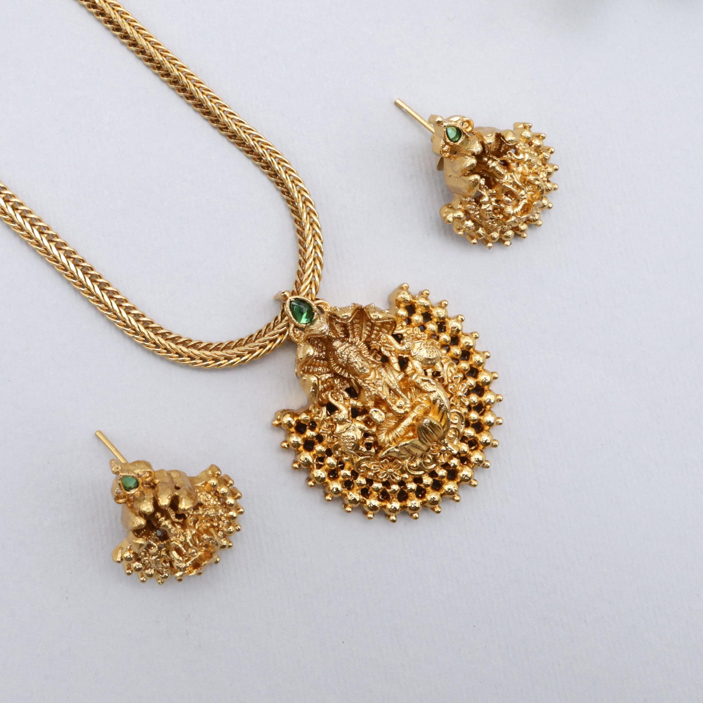 Antique Nagas Lakshmi Pendant Kids Friendly Necklace Set