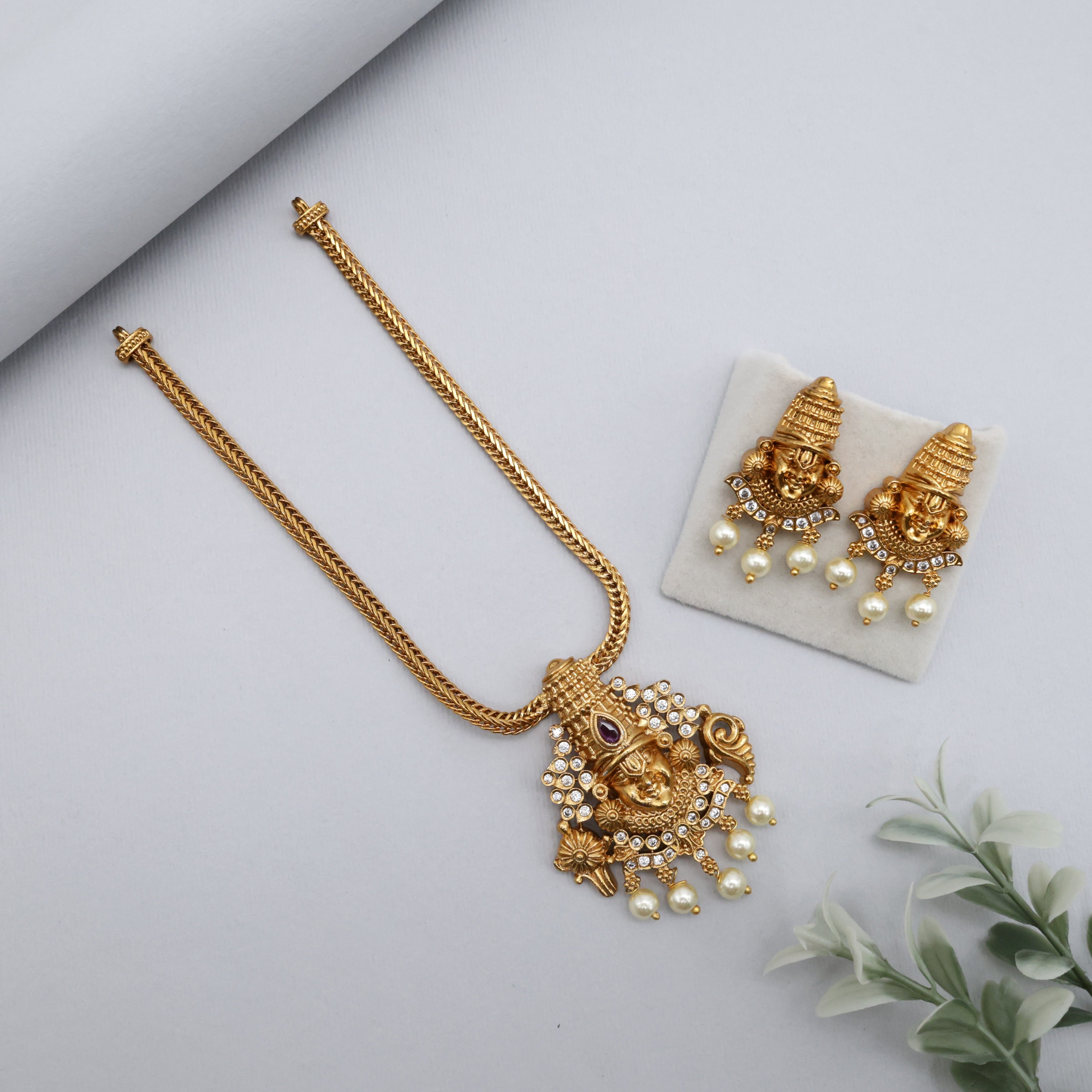 Antique Tirupathi Balaji Pendant Kids Friendly Necklace Set