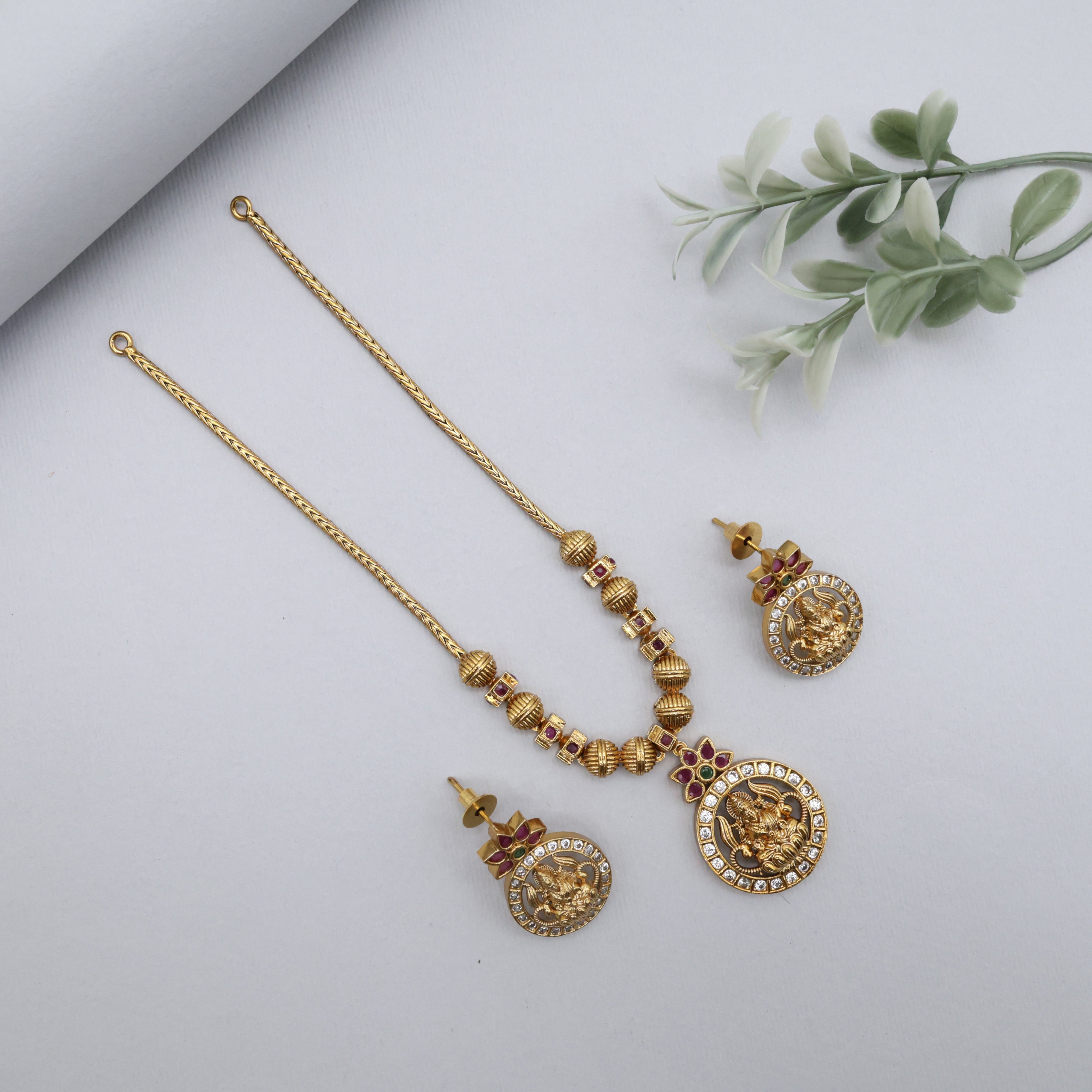 AD Gold Look Lakshmi Pendant Kids Friendly Necklace Set