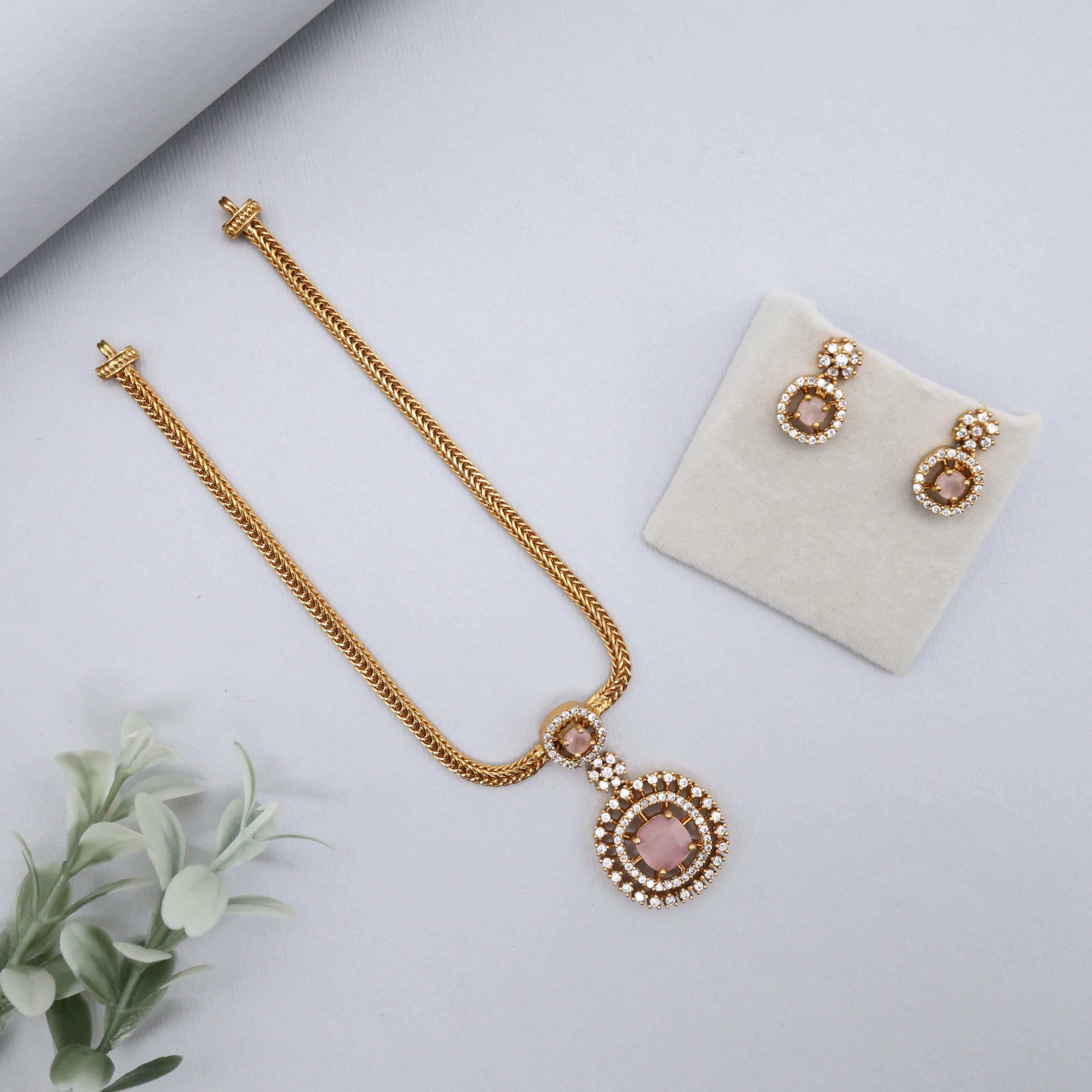 Diamond Look Square Stone Pendant Kids Friendly Necklace Set