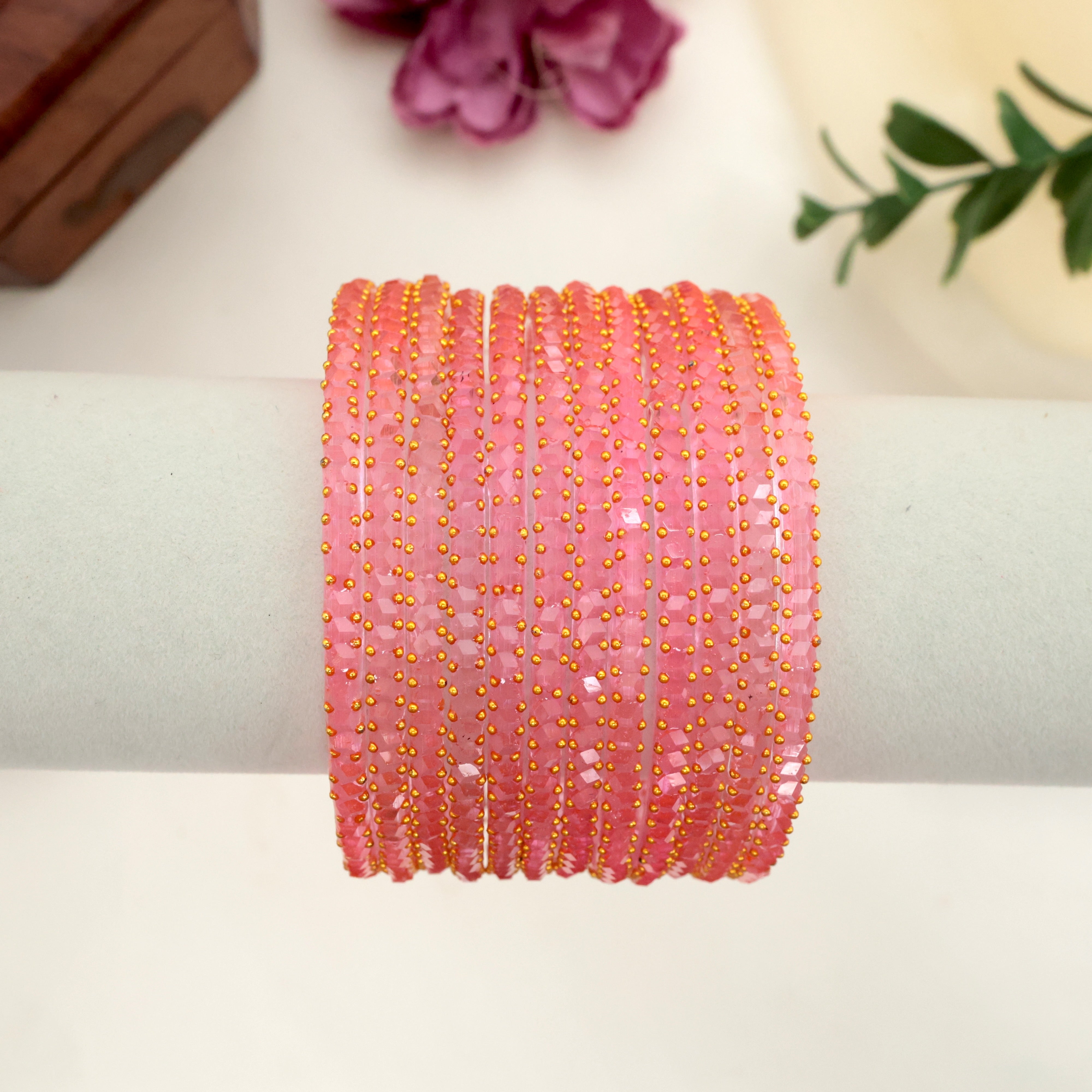 Premium Thick Heart Drop Glass Bangles - Candy Pink