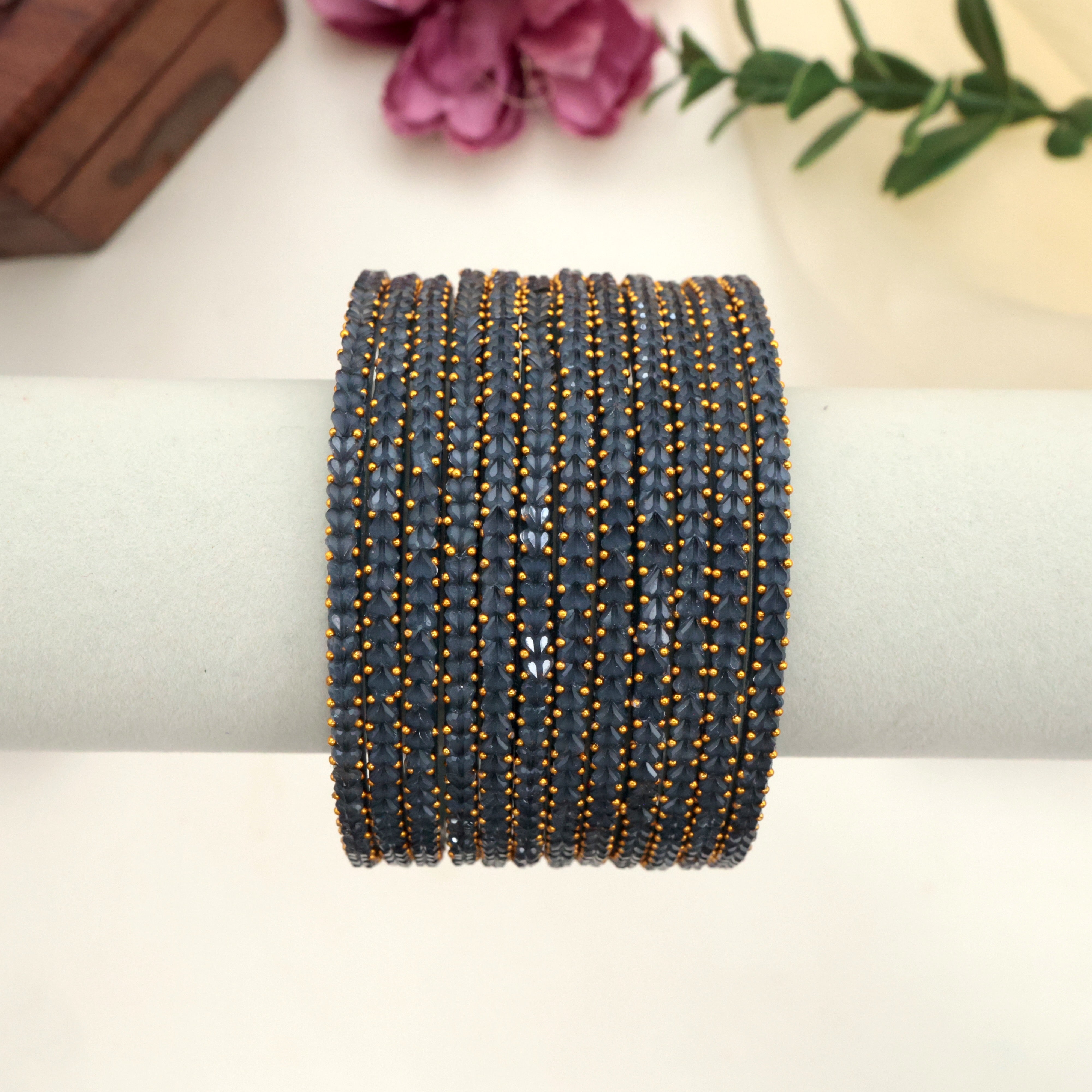 Premium Thick Heart Drop Glass Bangles - Ash