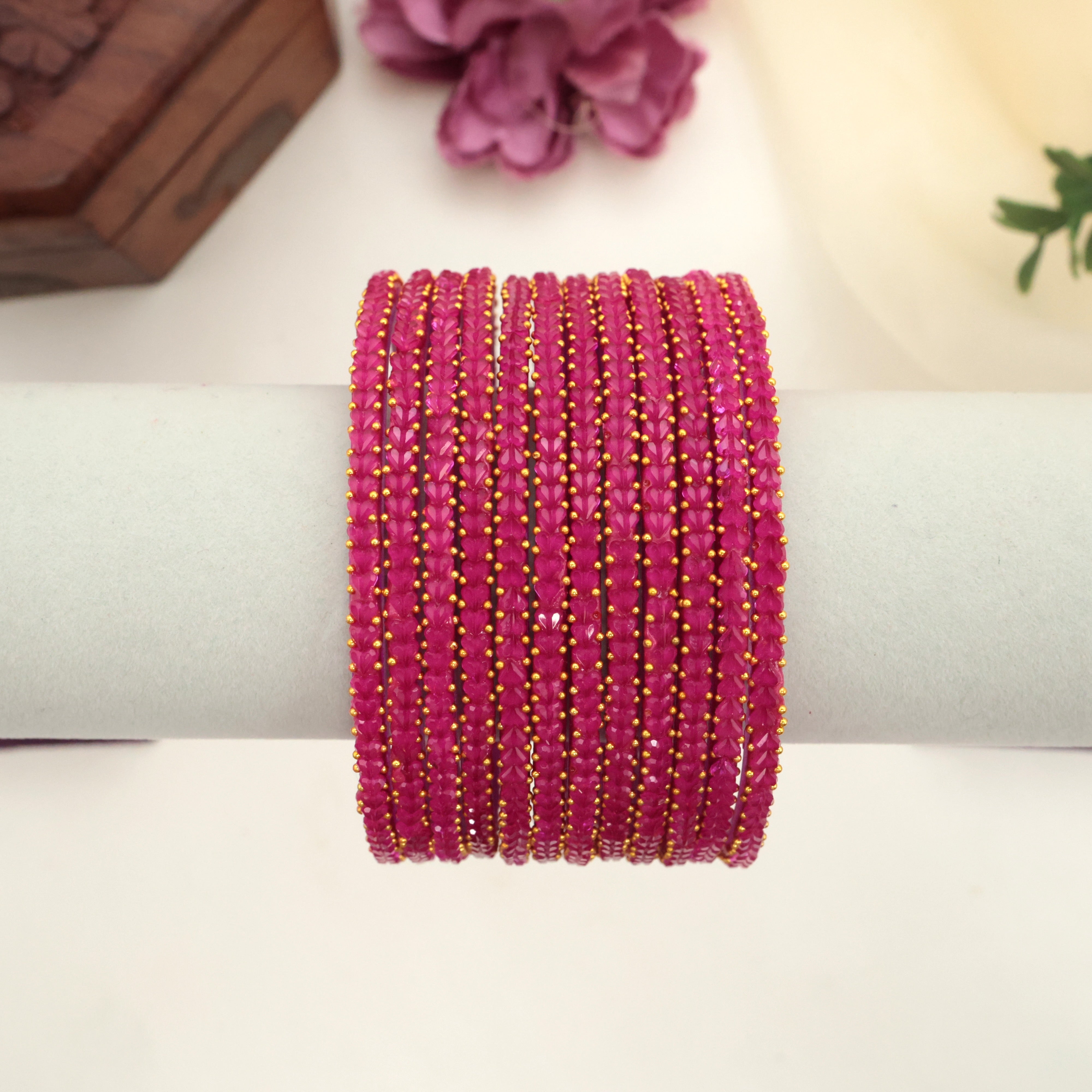 Premium Thick Heart Drop Glass Bangles - Rani