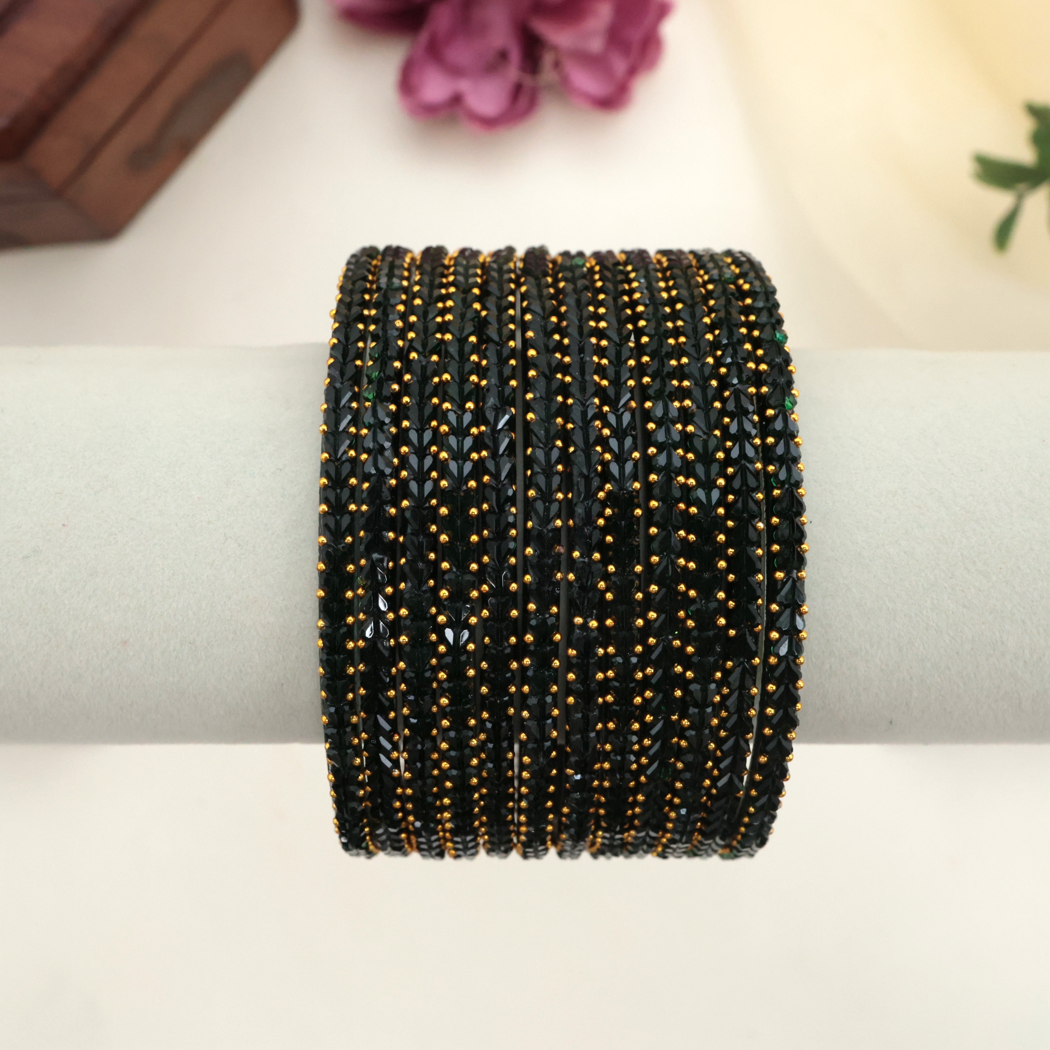 Premium Thick Heart Drop Glass Bangles - Black