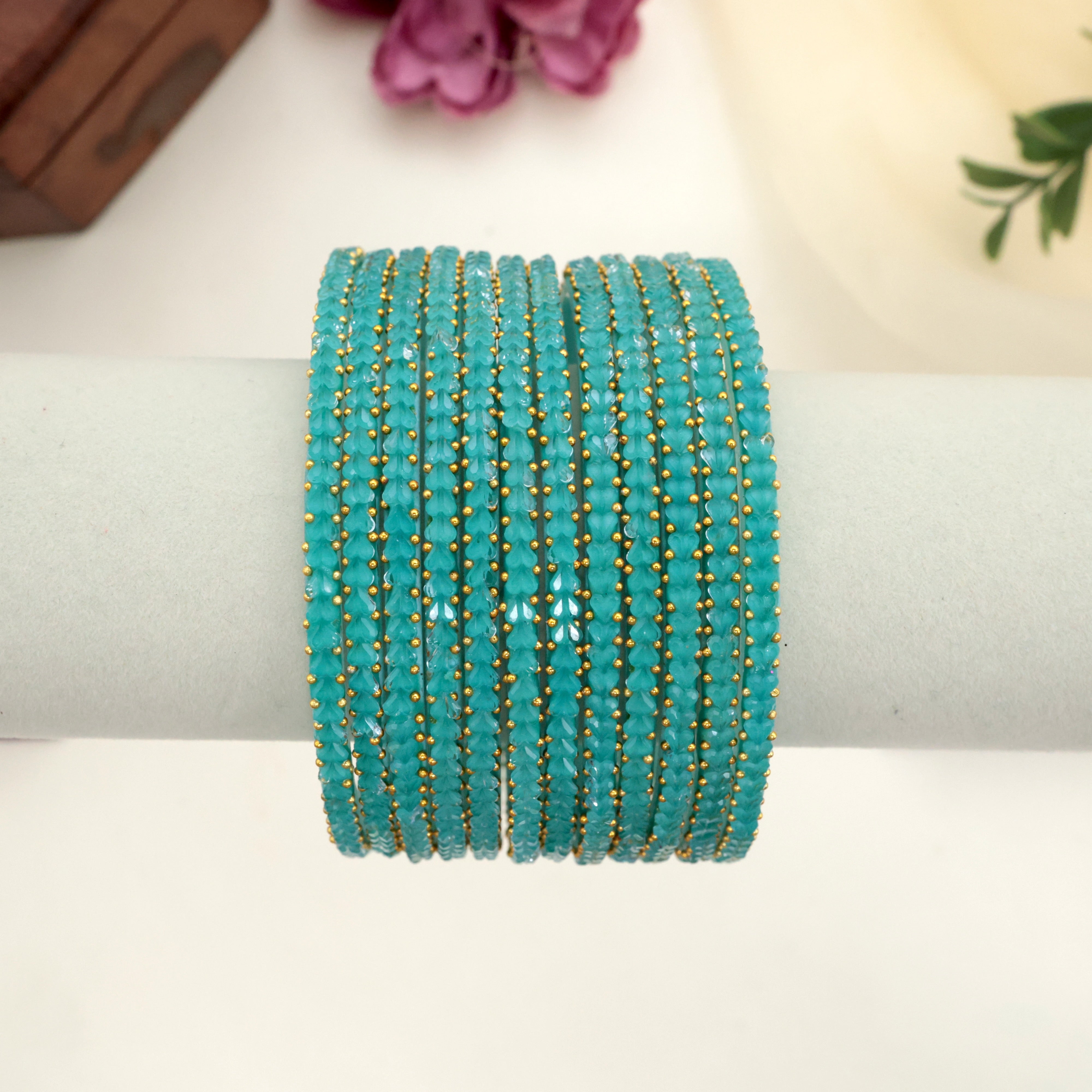 Premium Thick Heart Drop Glass Bangles - Teal