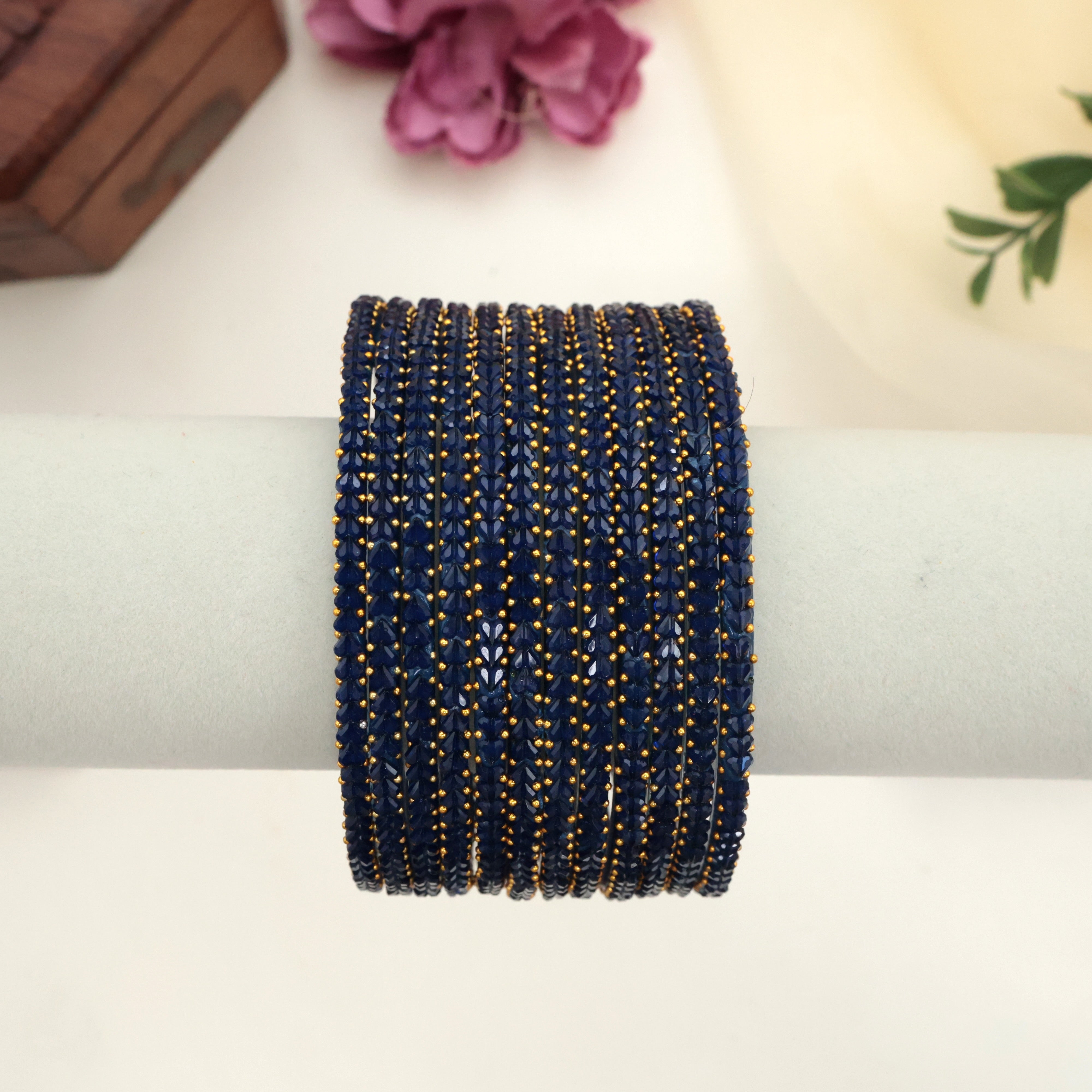 Premium Thick Heart Drop Glass Bangles - Navy Blue