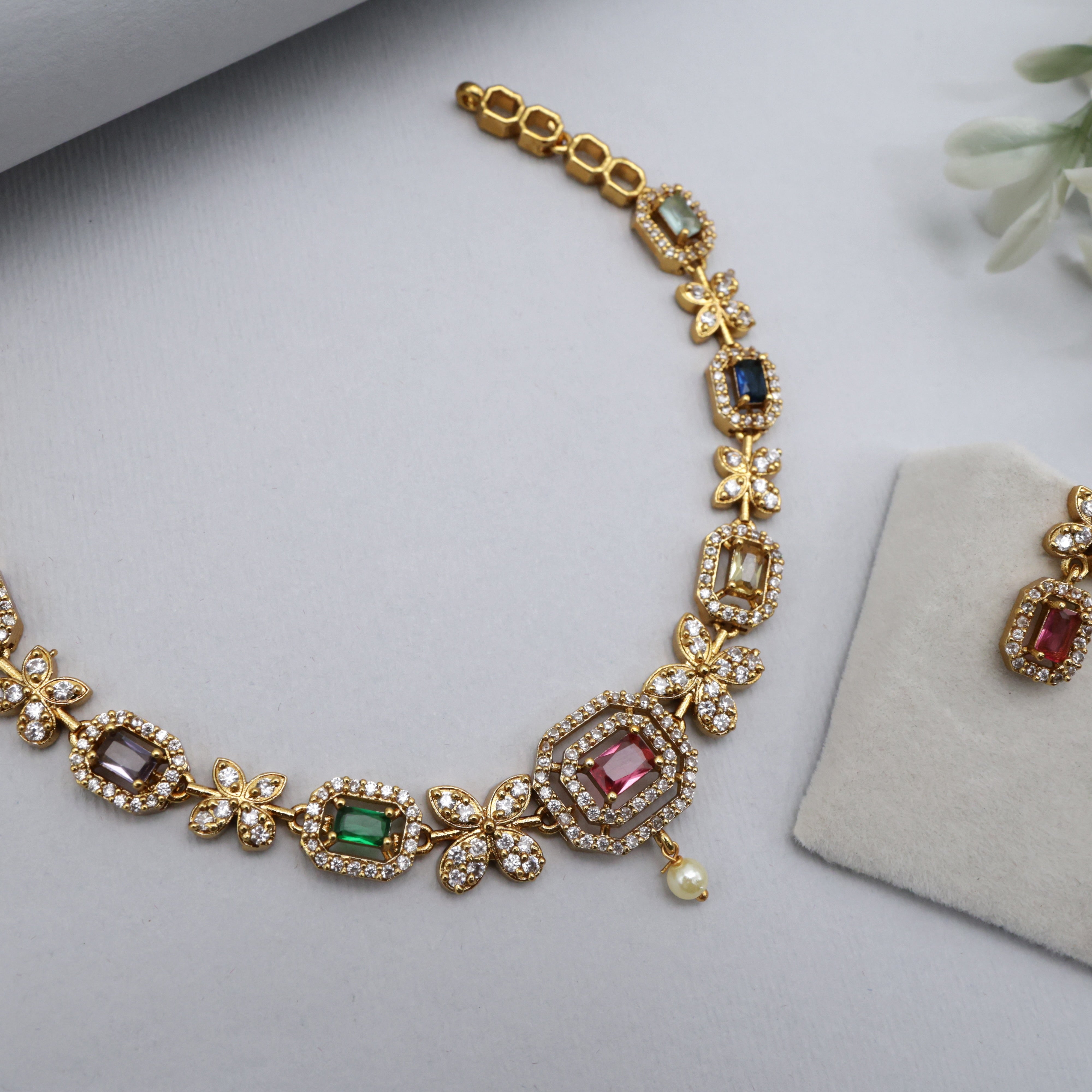 AD Kids Friendly Rectangle Stone Butterfly Necklace Set