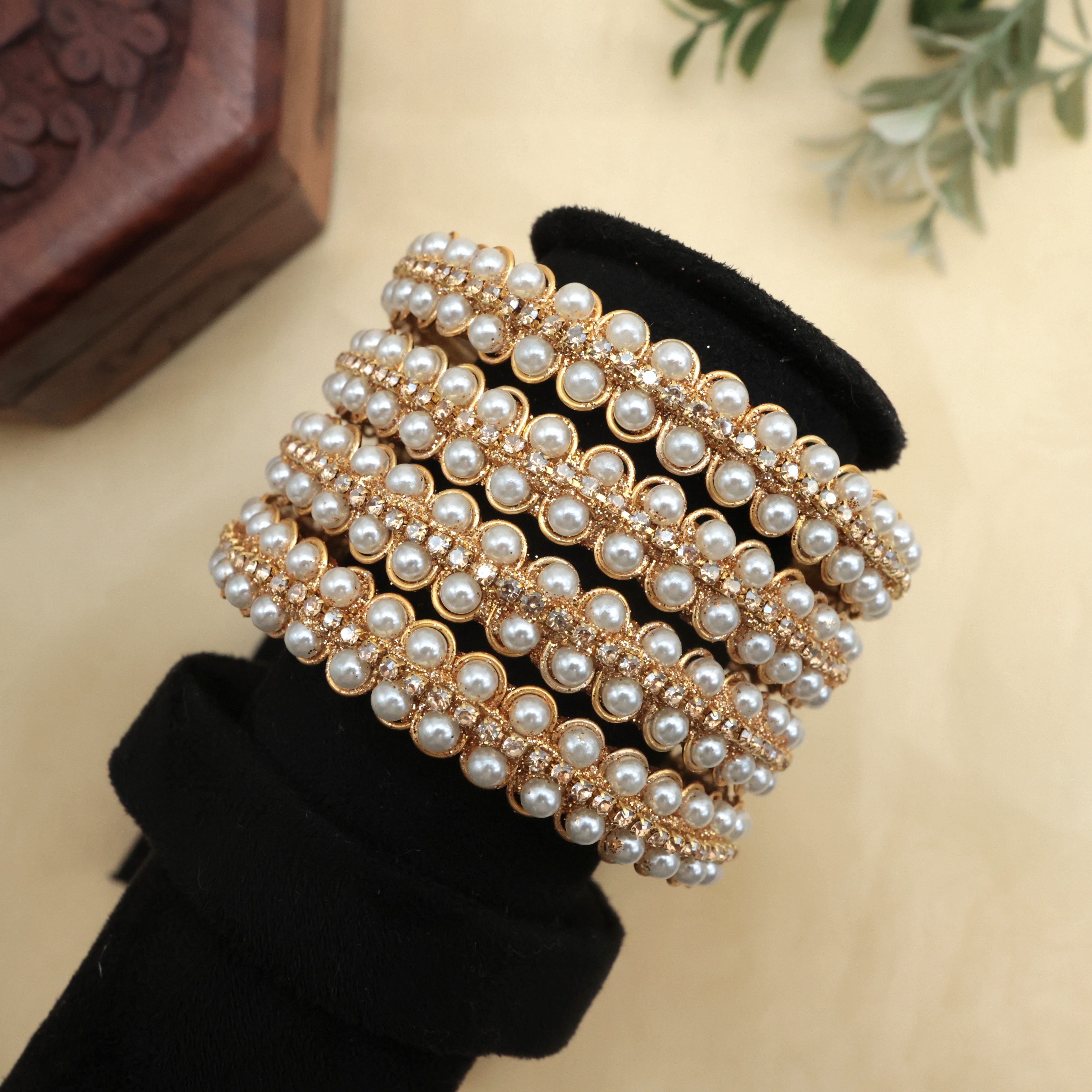 THICK DOUBLE PEARL GLASS BORDER BANGLES - FANCY BORDER GLASS BANGLES