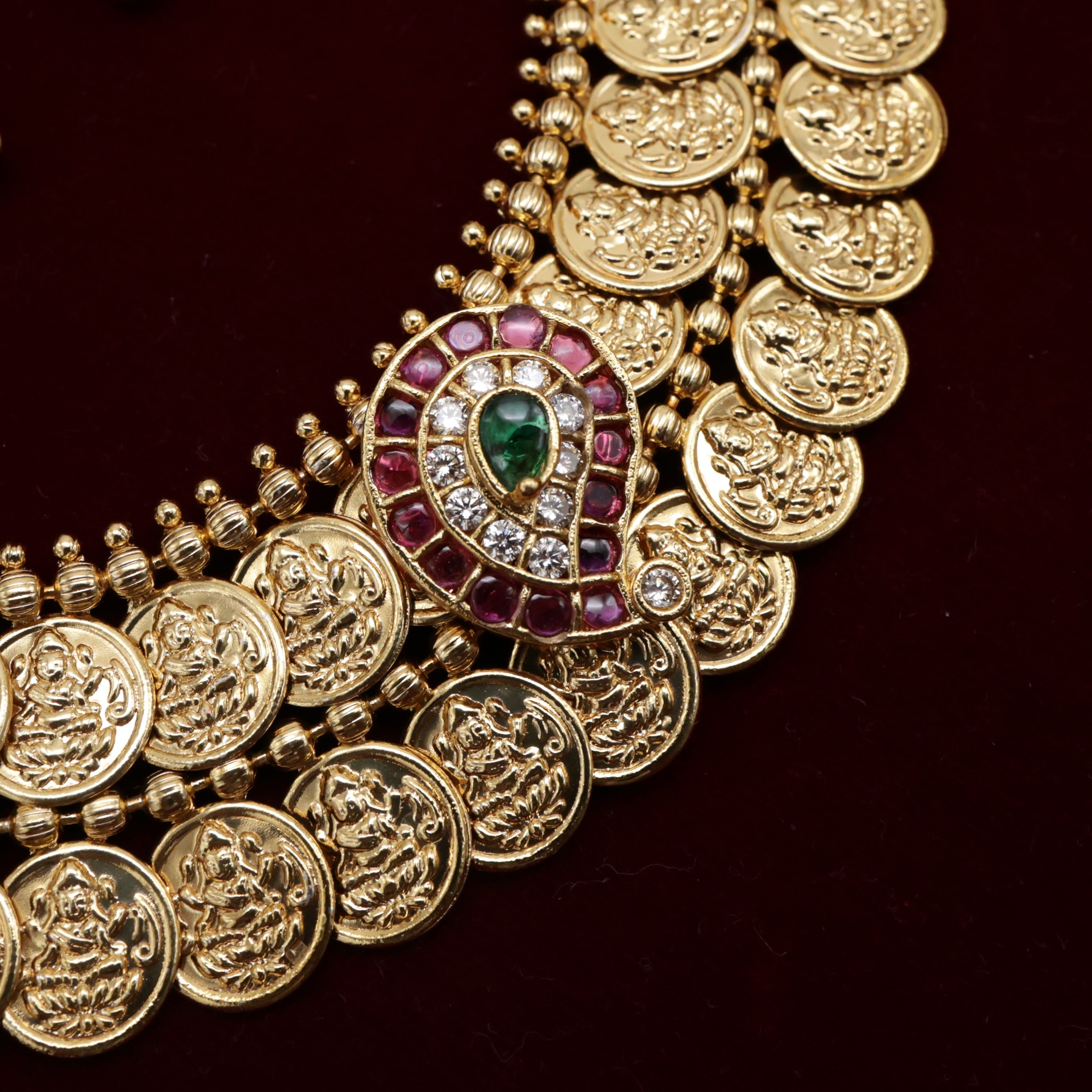 Double Layer Lakshmi Coin AD Kemp Mango Necklace Set