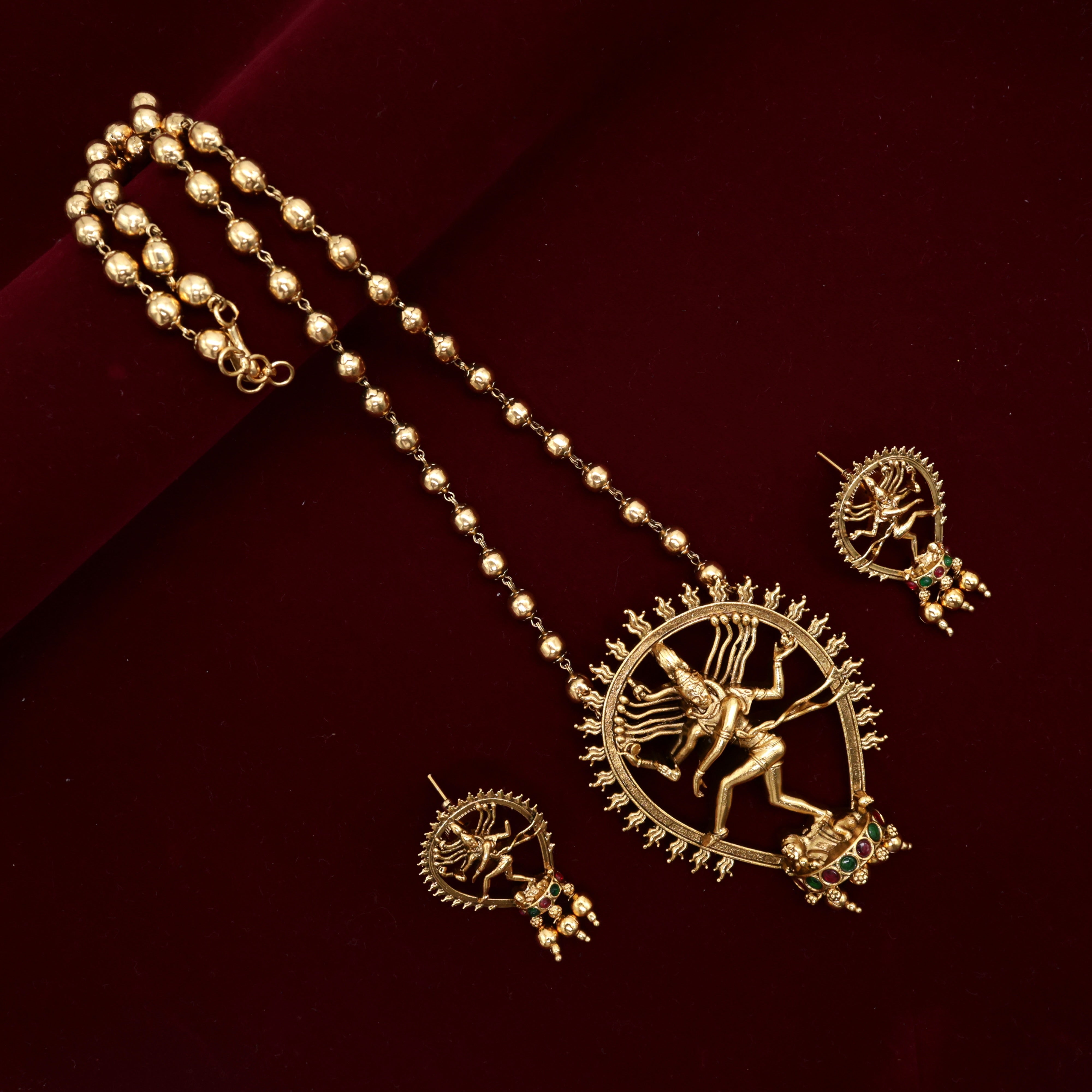 Antique Lord Nataraja Pendant Set Mani Mala