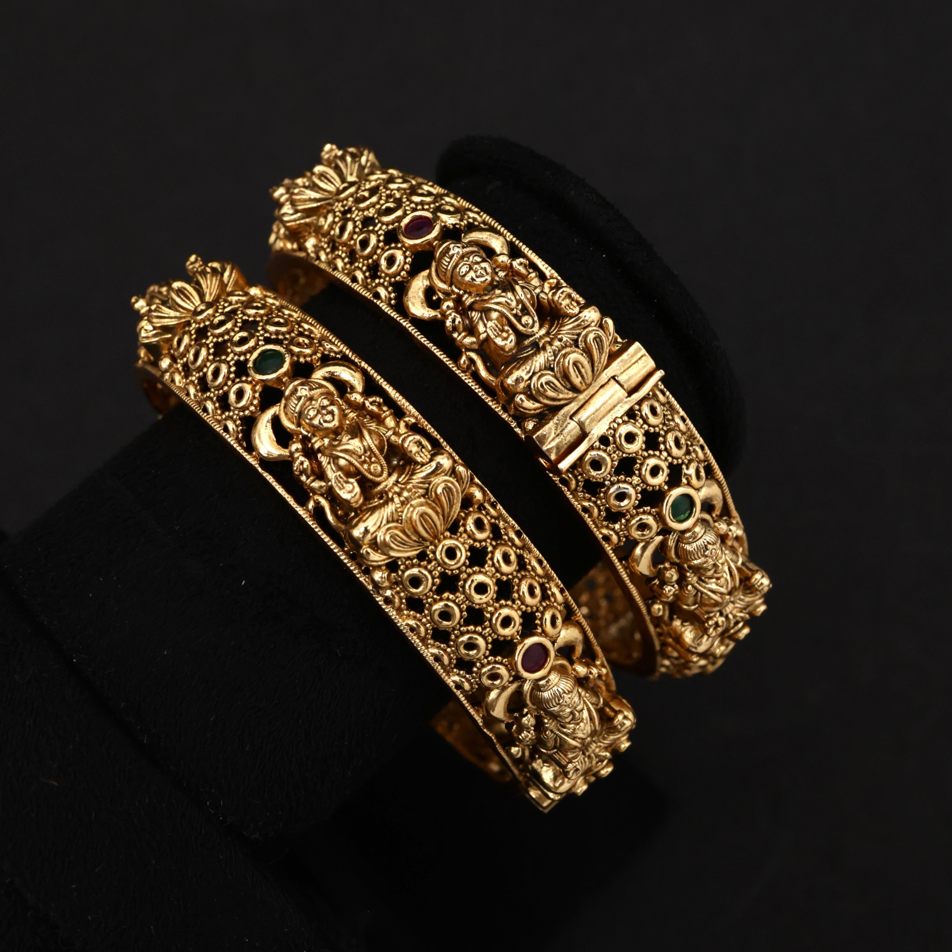 Antique Nagas Lakshmi Devi Thick Border Bridal Bangles