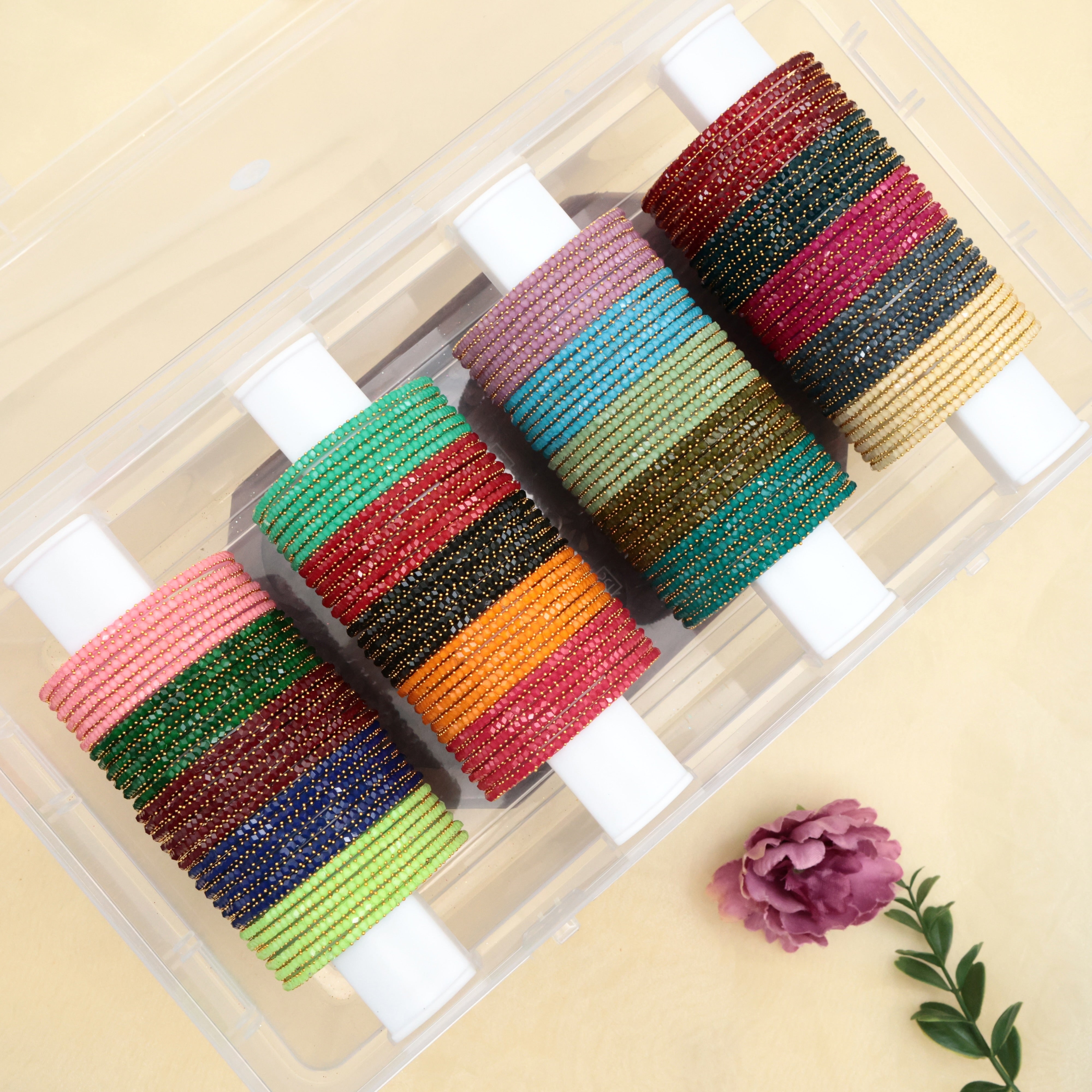 Premium Diamond Cut Glass Bangles - 10 Dozens Combo (20 Colours)