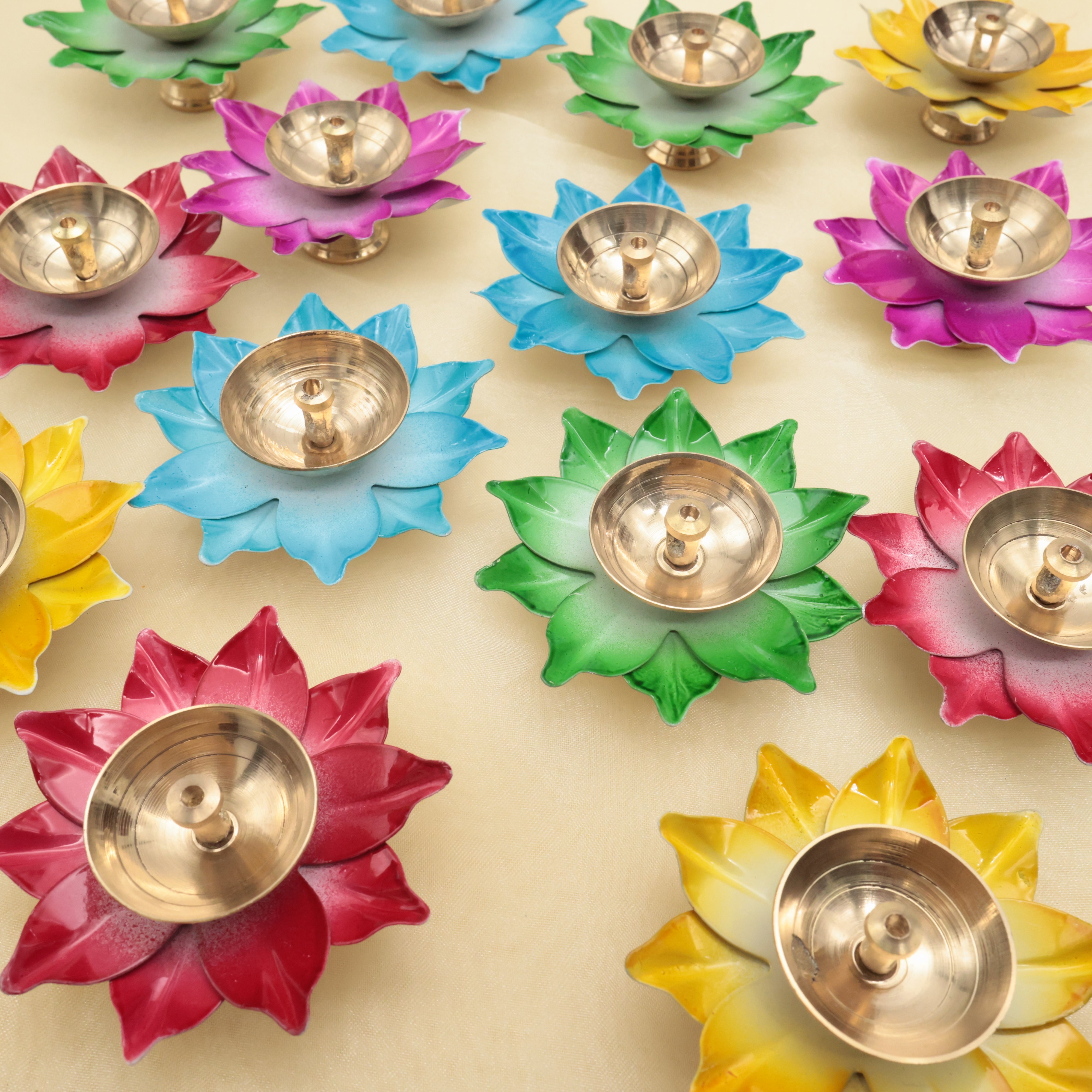 Lotus Brass Diya Oil Lamp - Best Return Gift For All (Assorted Colours)
