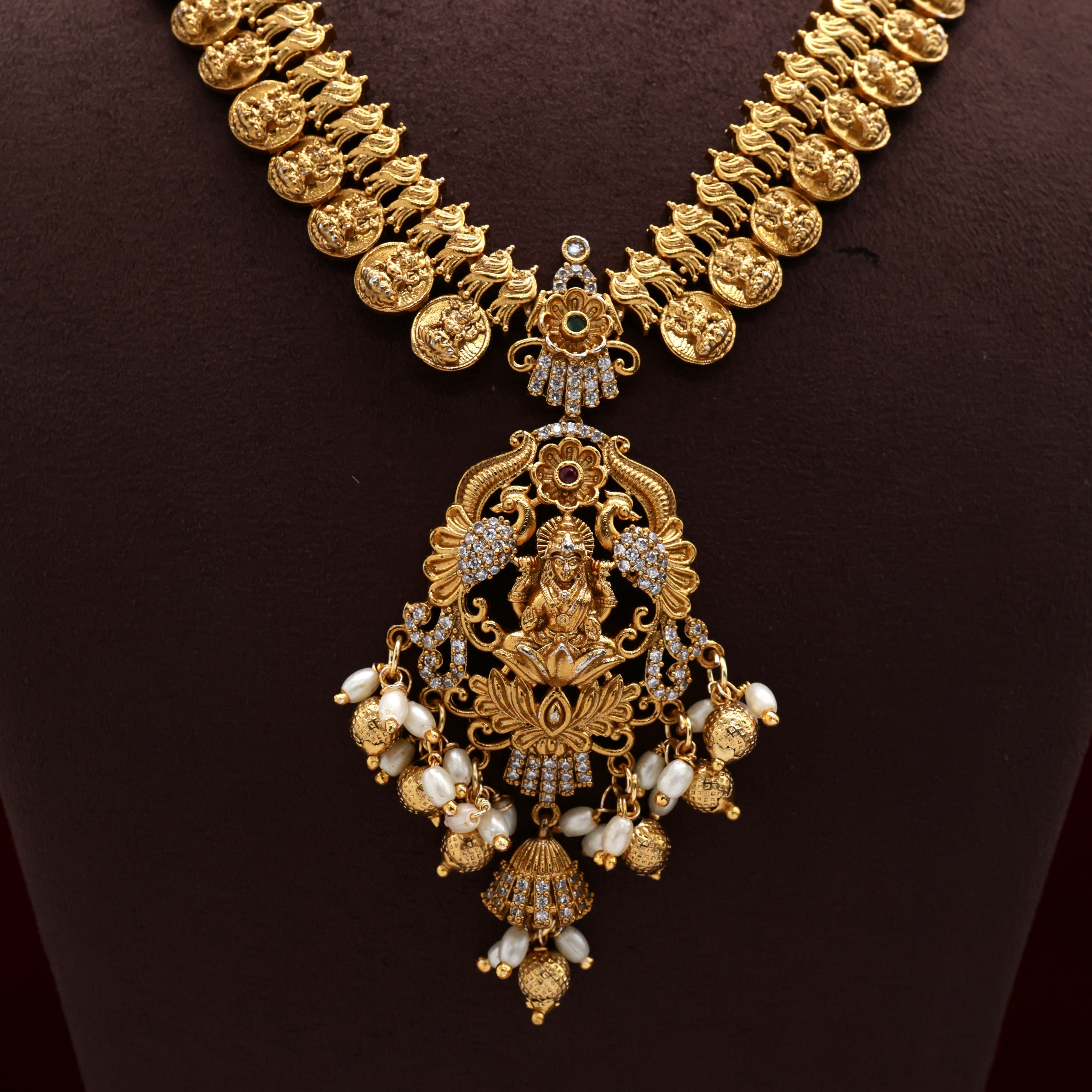 Gold Look Rettapakshi Lakshmi Pendant Kaasu/Coin Haaram Set