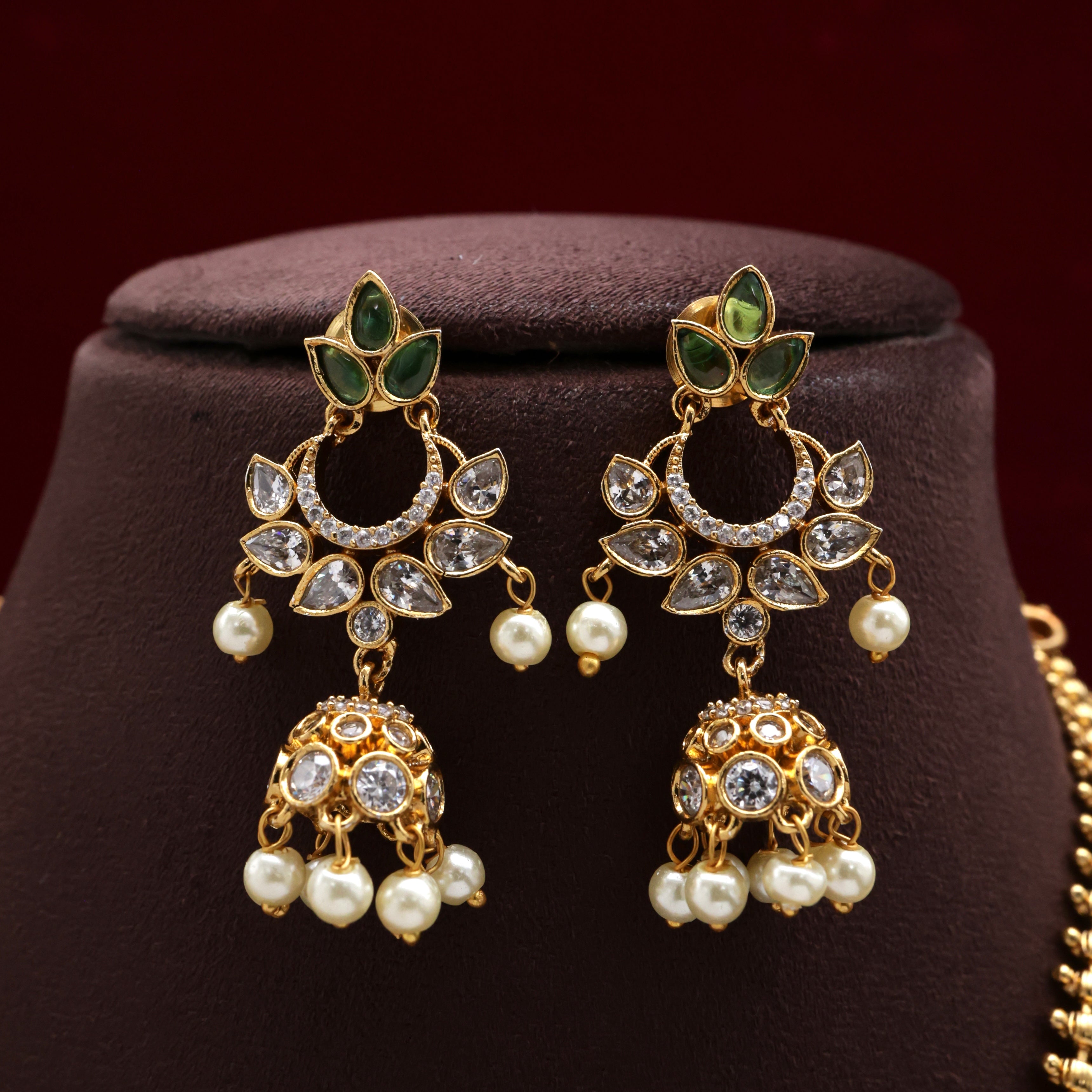 Gold Look Jhumka Pendant Lakshmi Kaasu Mala Combo Set