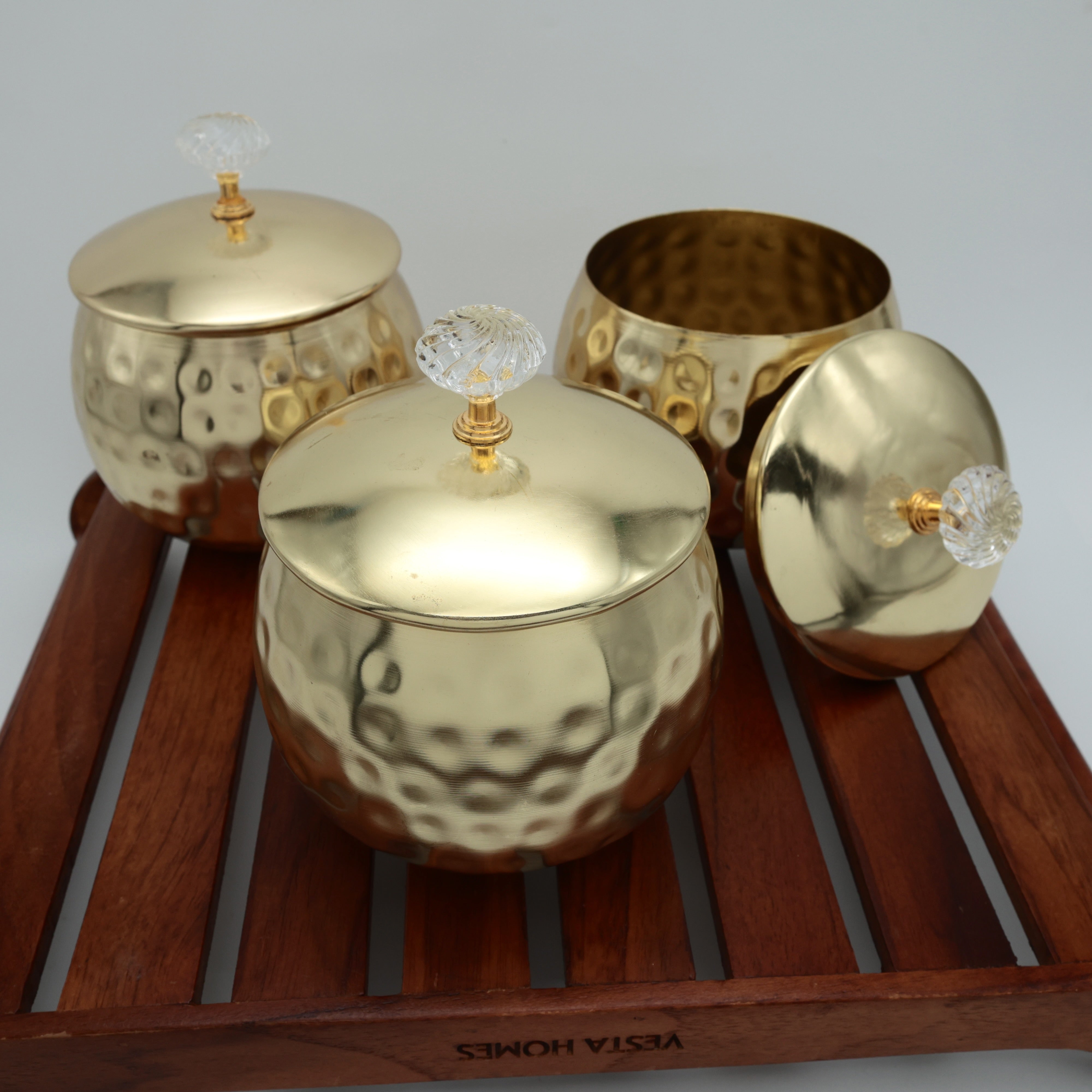 Hammered Brass Crystal Top 5 Inches Jars - Beautiful Multipurpose Return Gift Option