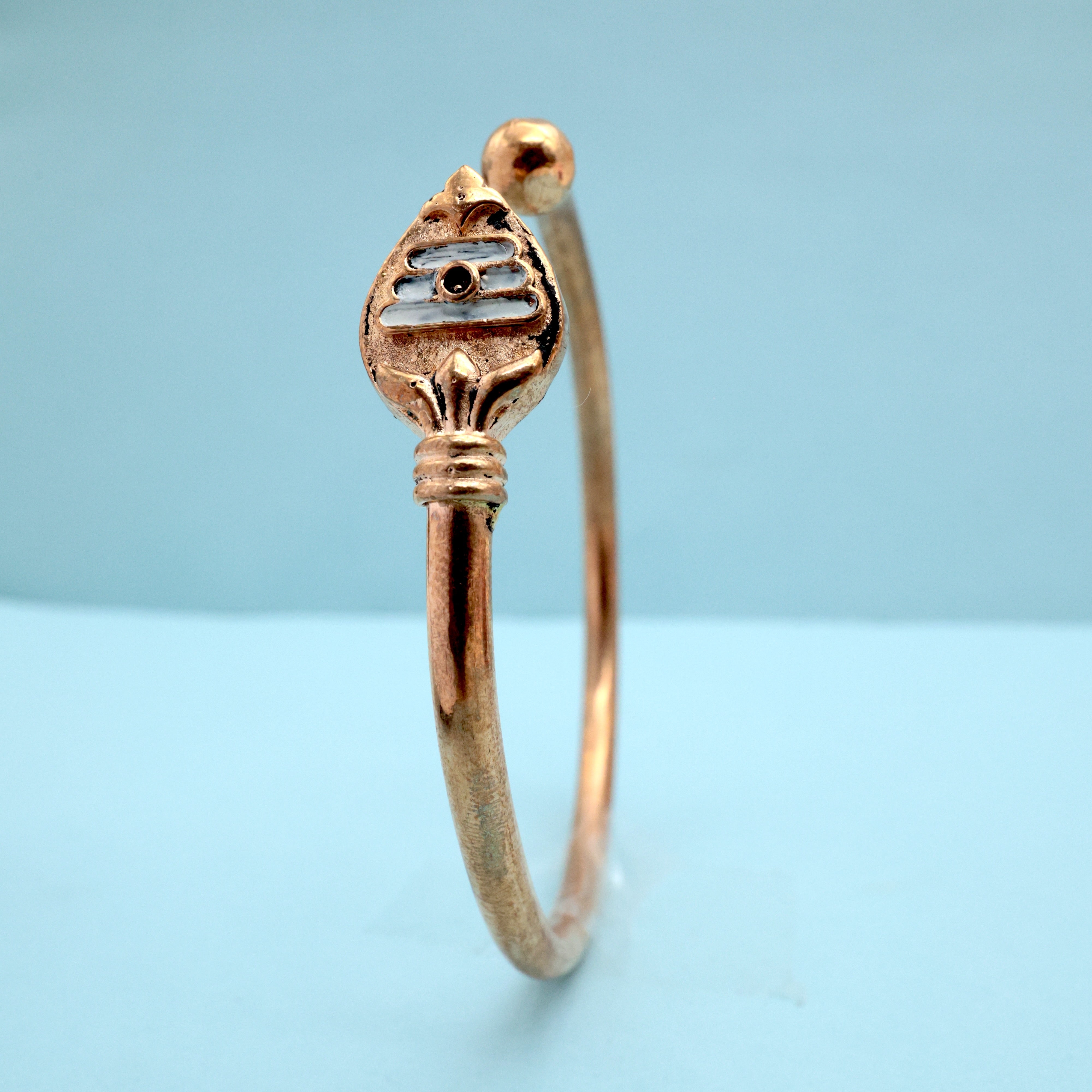 Real Gold Look Panchalogam (Five Metals) Impon Murugar Vel Kaapu Kada For Men - Adjustable Free Size