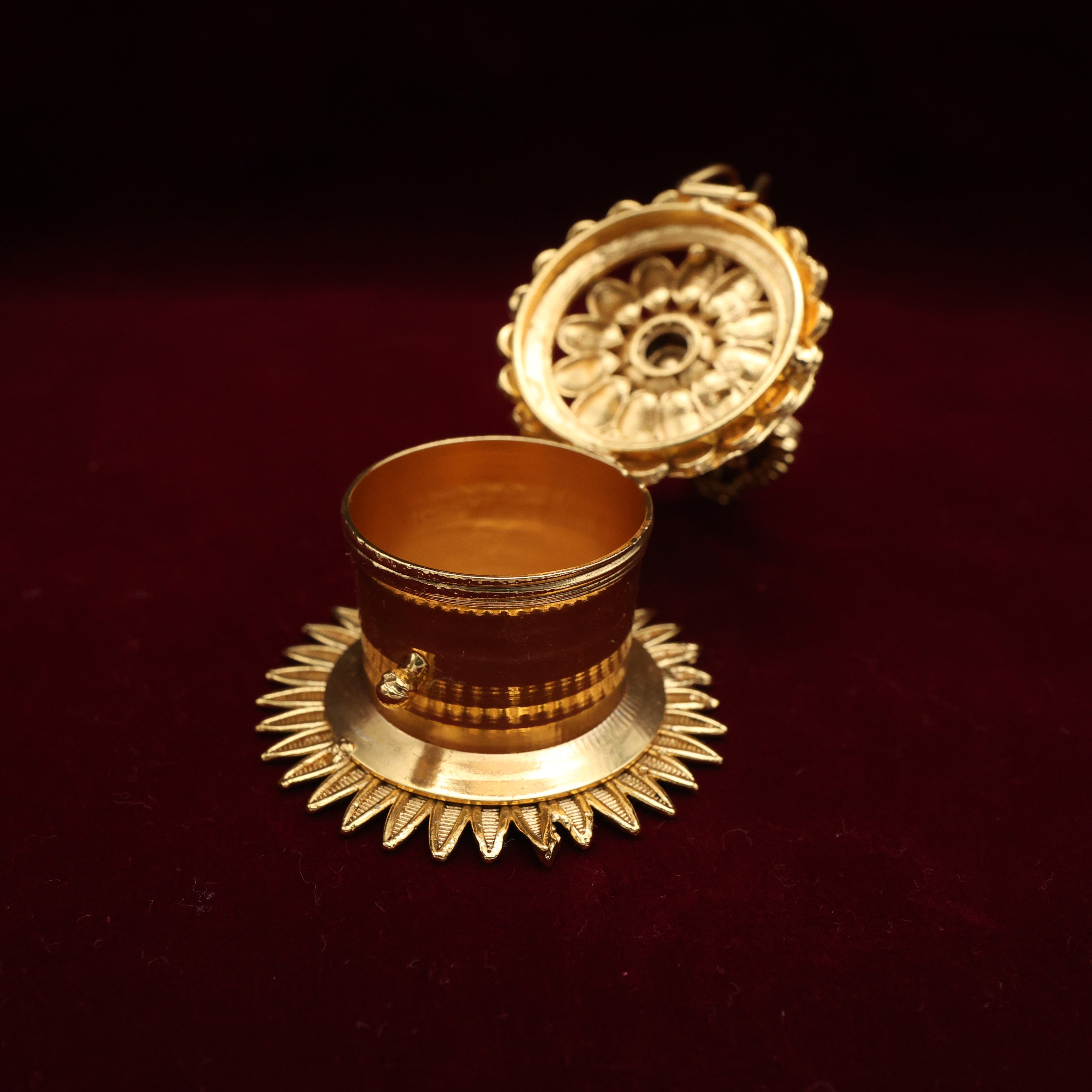 ANTIQUE GOLD KEMP PEACOCK HALDI/KUMKUM BOX - SINDOOR DABBI