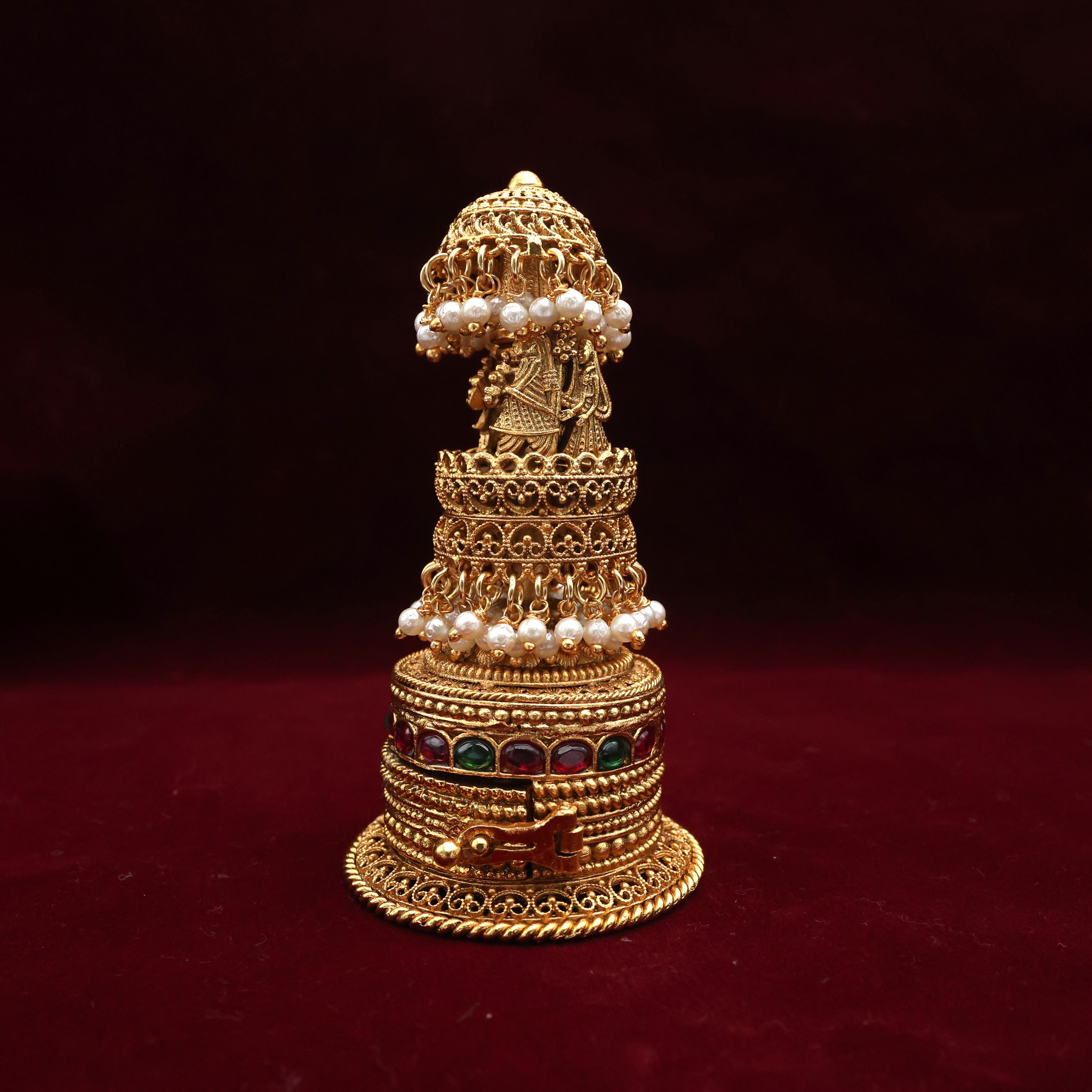 ANTIQUE GOLD KEMP ROYAL WEDDING BARAT TALL HALDI/KUMKUM BOX - SINDOOR DABBI