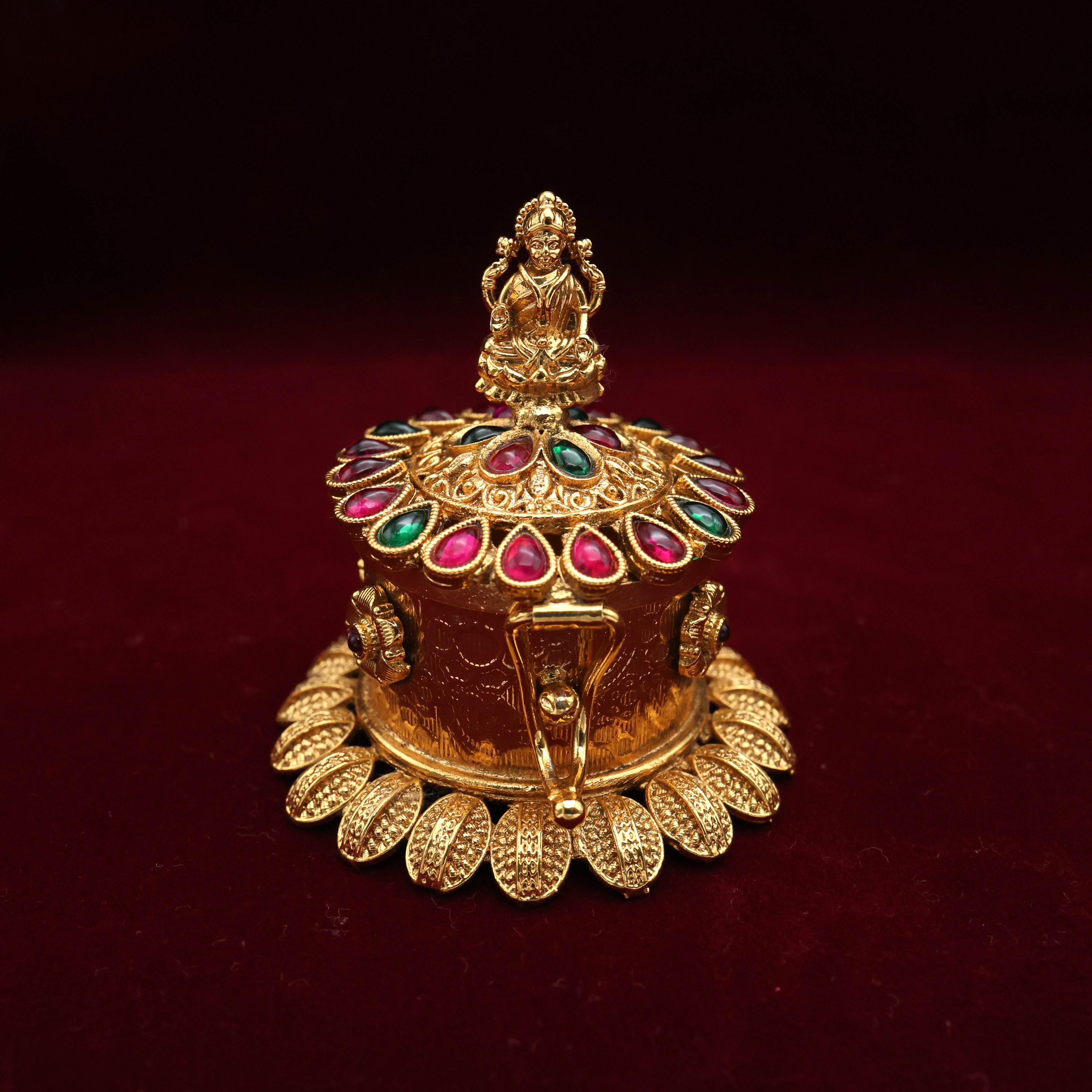 ANTIQUE GOLD SMALL LAKSHMI KEMP KUMKUM BOX - SINDOOR DABBI