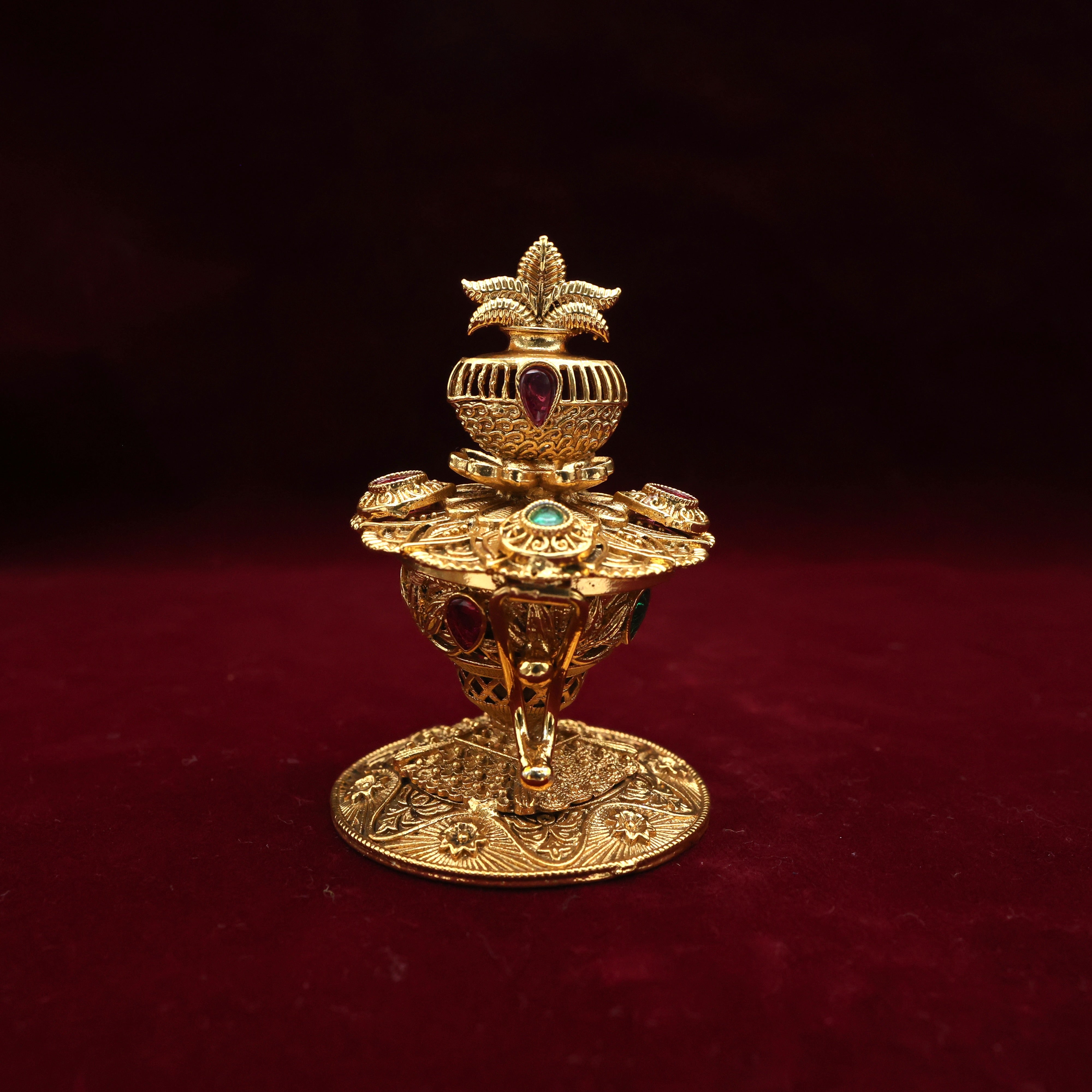 ANTIQUE GOLD KALASH KEMP KUMKUM BOX - SINDOOR DABBI