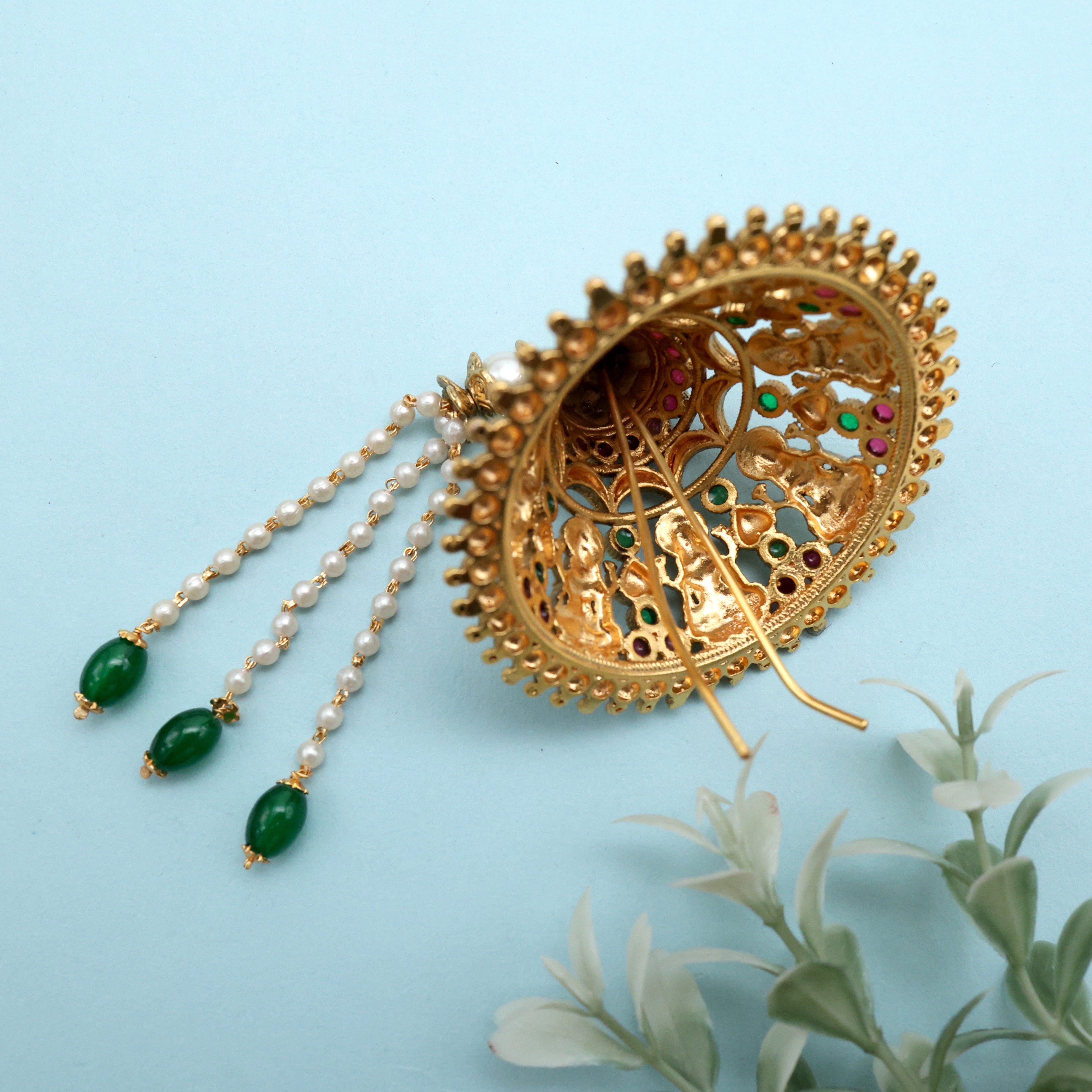 ANTIQUE GOLD PREMIUM NAGASI LAKSHMI TRADITIONAL AD KEMP ANDAL KONDAI - IYENGAR BRIDAL HAIR ACCESSORY