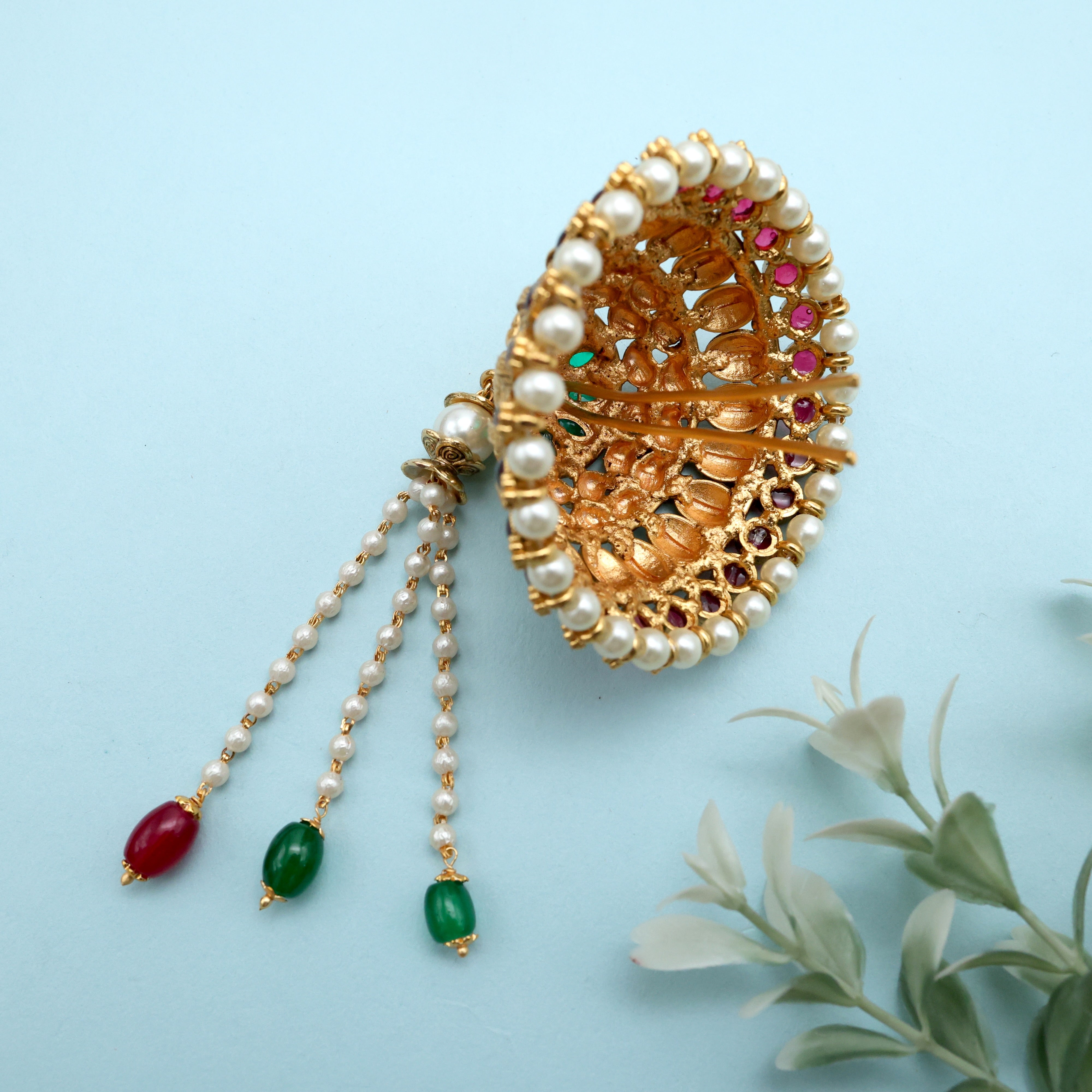 ANTIQUE GOLD PREMIUM DOUBLE LINE PAISLEY TRADITIONAL AD KEMP ANDAL KONDAI - IYENGAR BRIDAL HAIR ACCESSORY