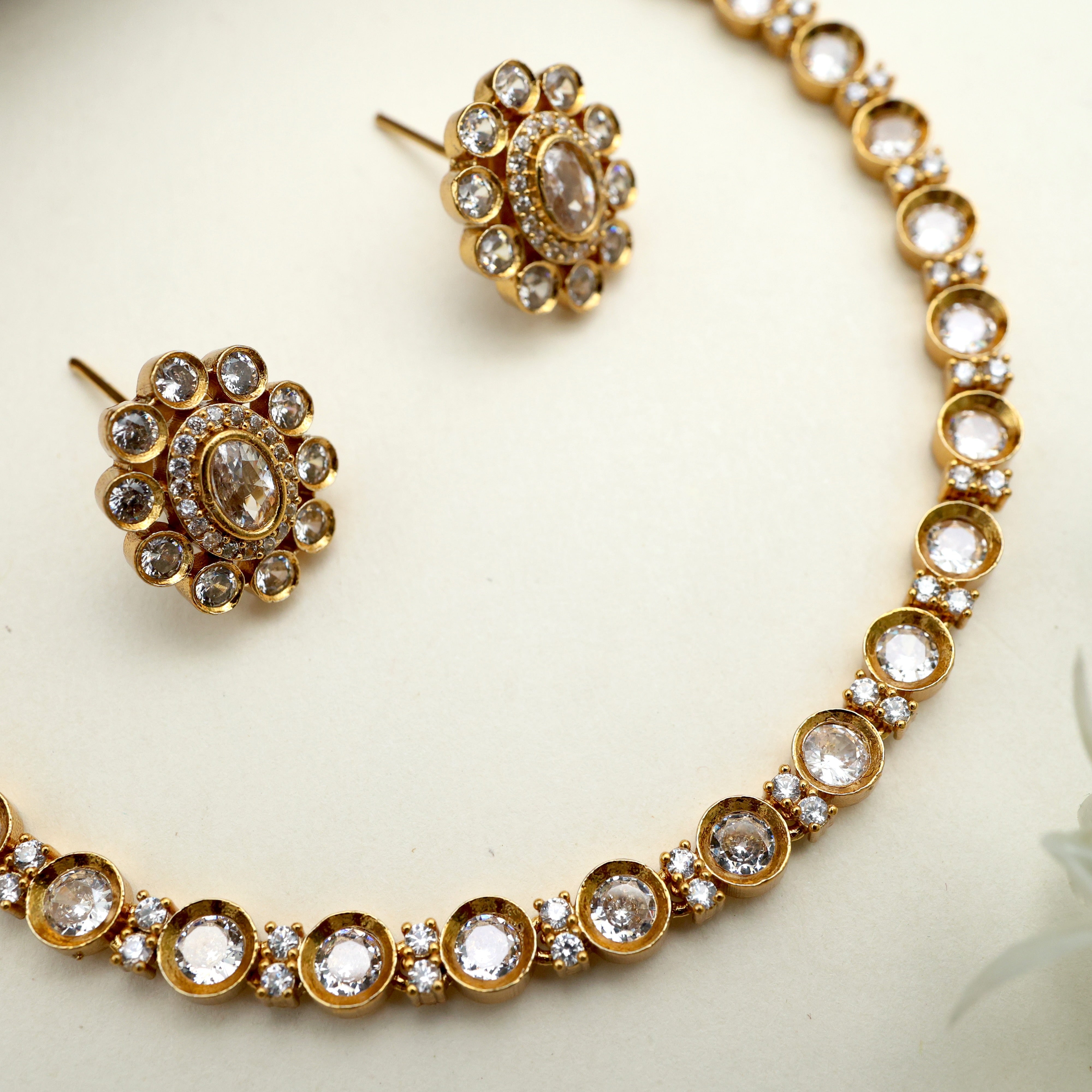 Diamond Look Round Stone Necklace Set