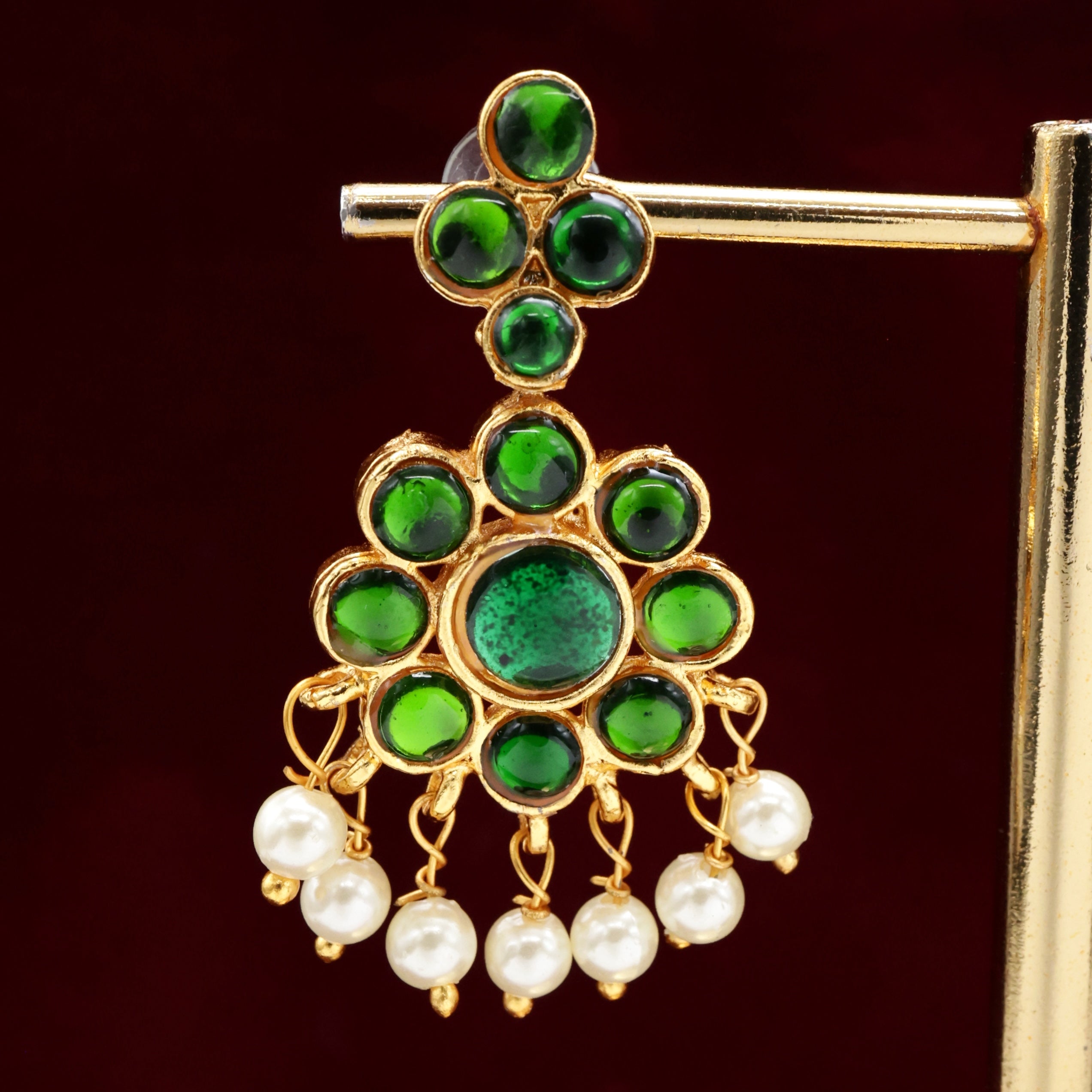 Kemp Flower Traditional Style Earrings - Green