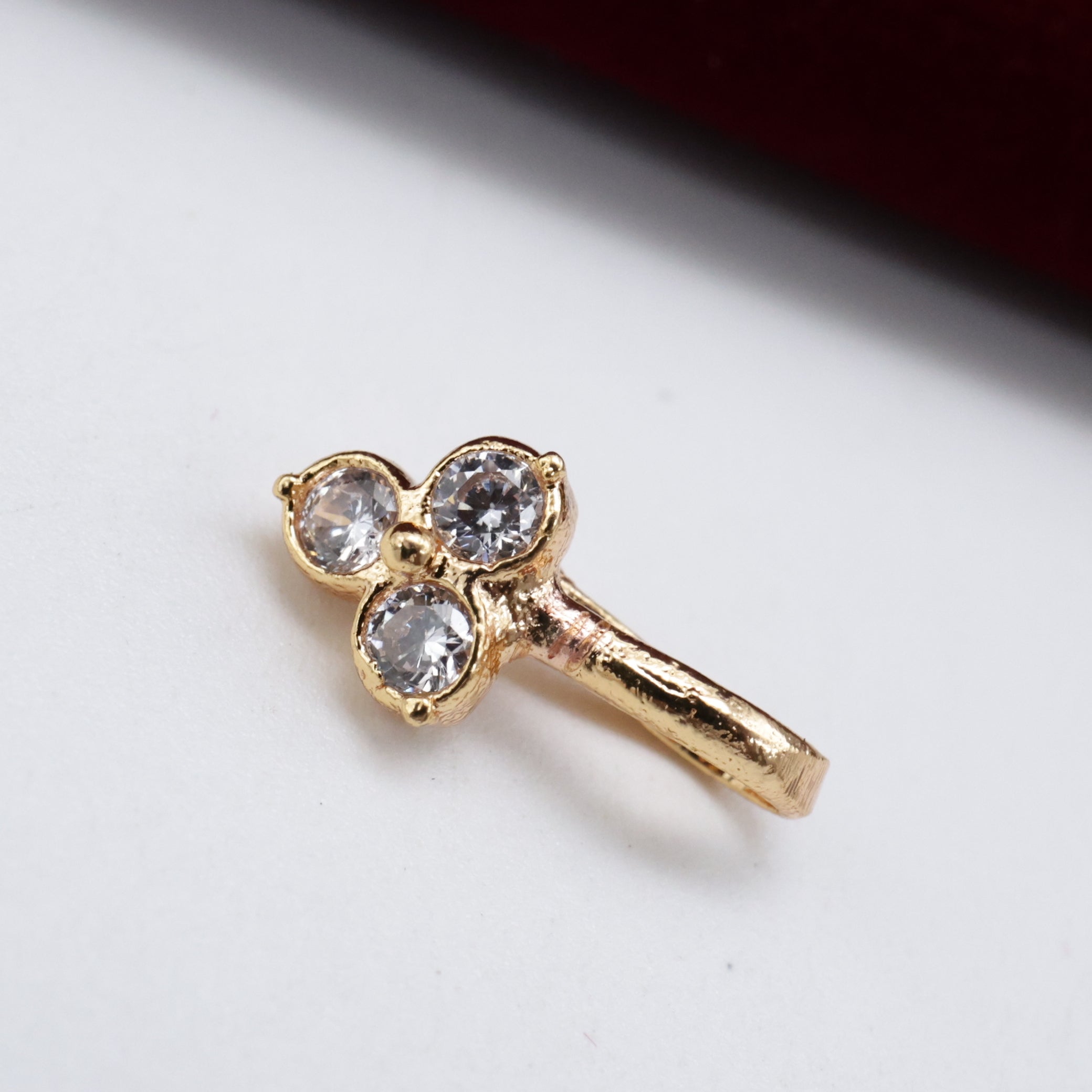 Micro Gold Polished 3 Stone Diamond Look Press On Nose Pin