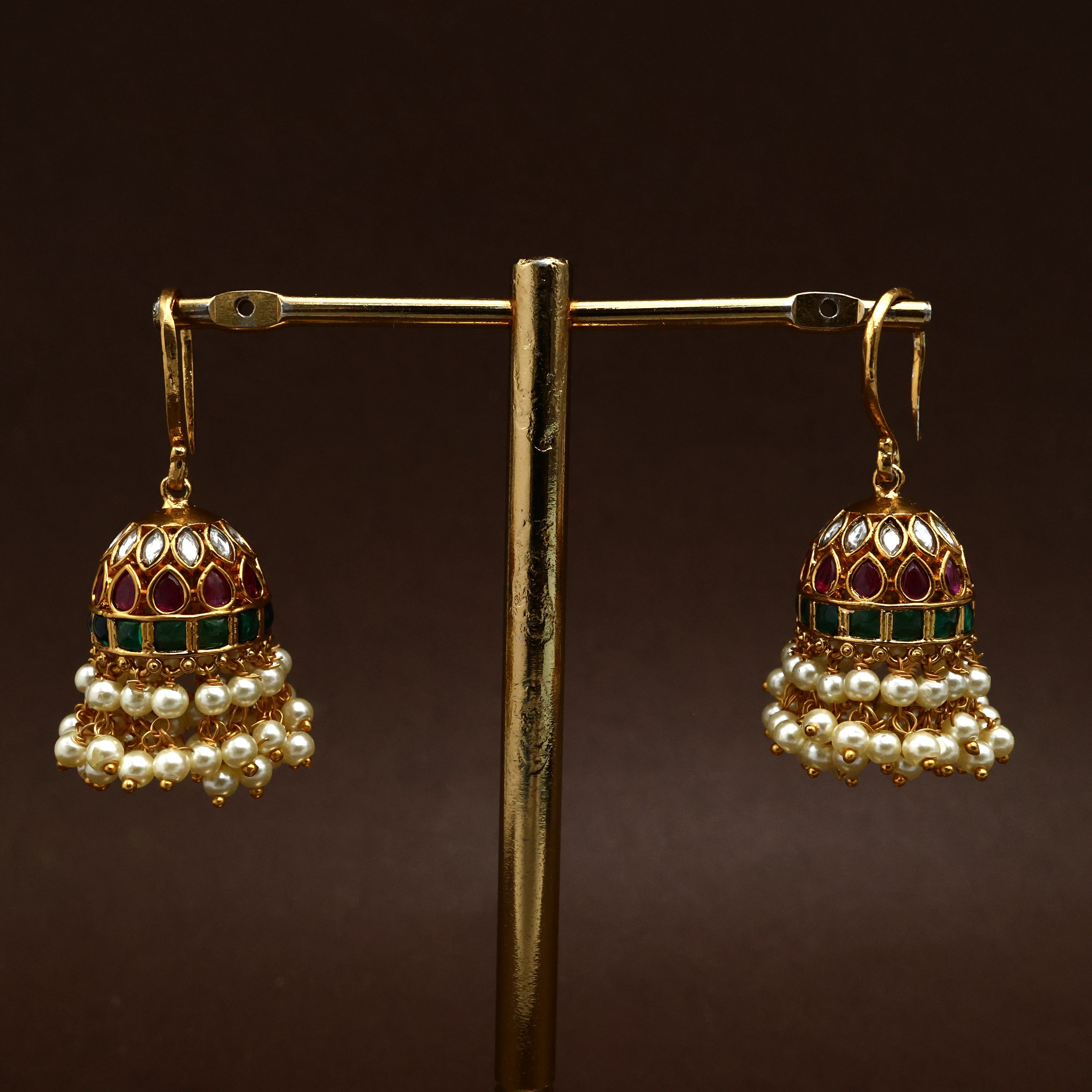 Premium Kemp Double Line Pearl Hanging Hook Jhumkas