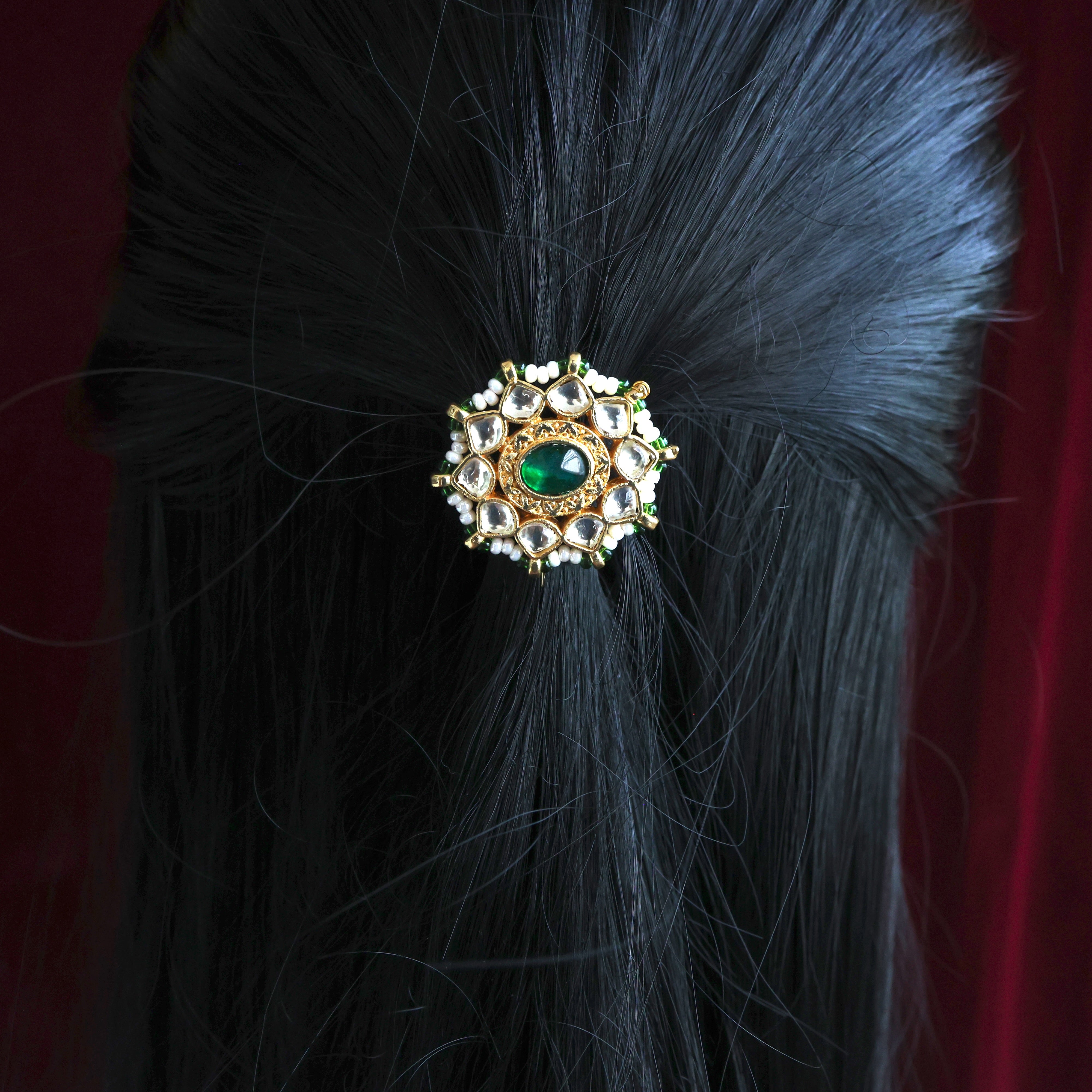 Premium Pachi Kundan Emerlad Chakra Single Piece Bridal Choti