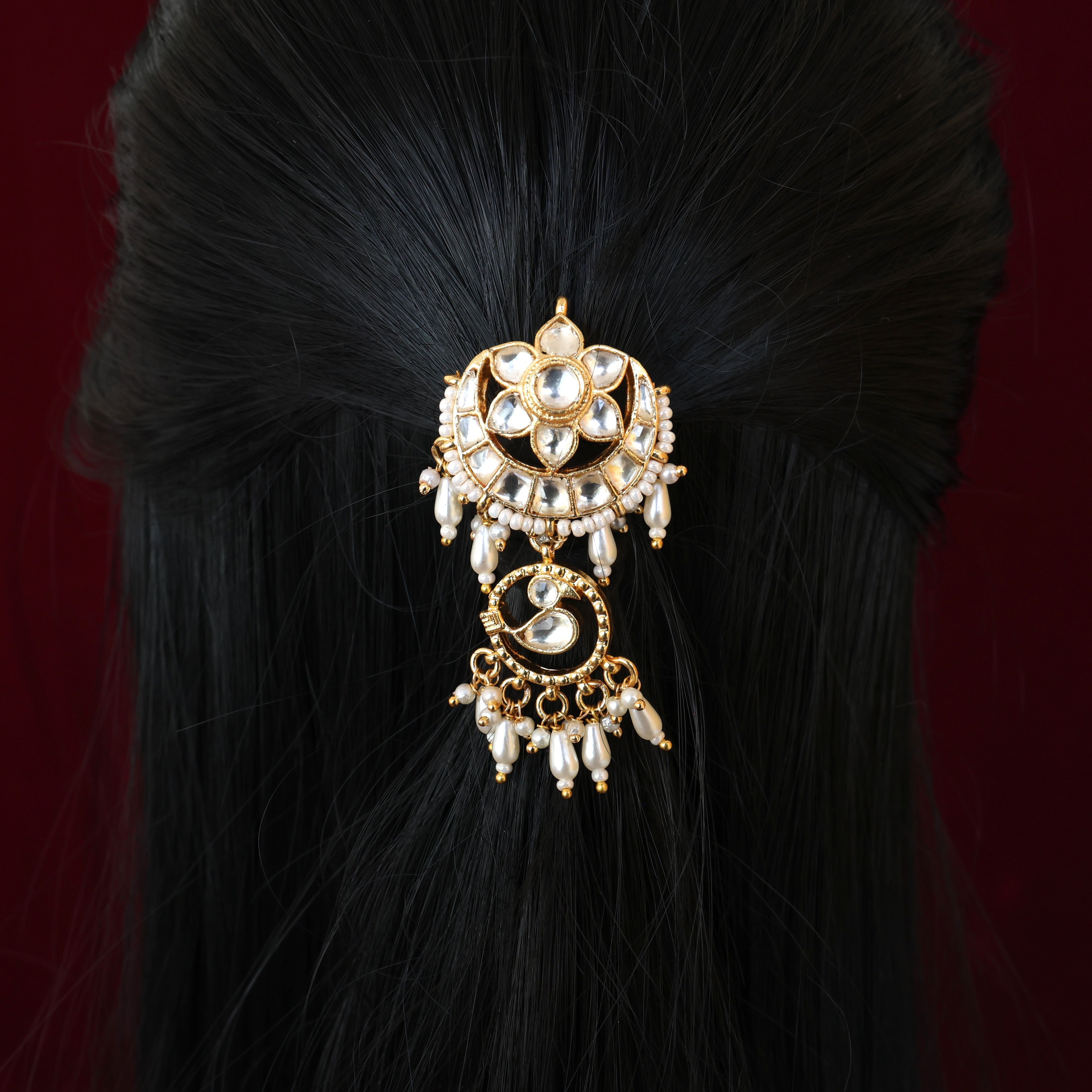 Premium Pachi Kundan Single Piece Hair Choti - Chaand Phool Chidiyaa