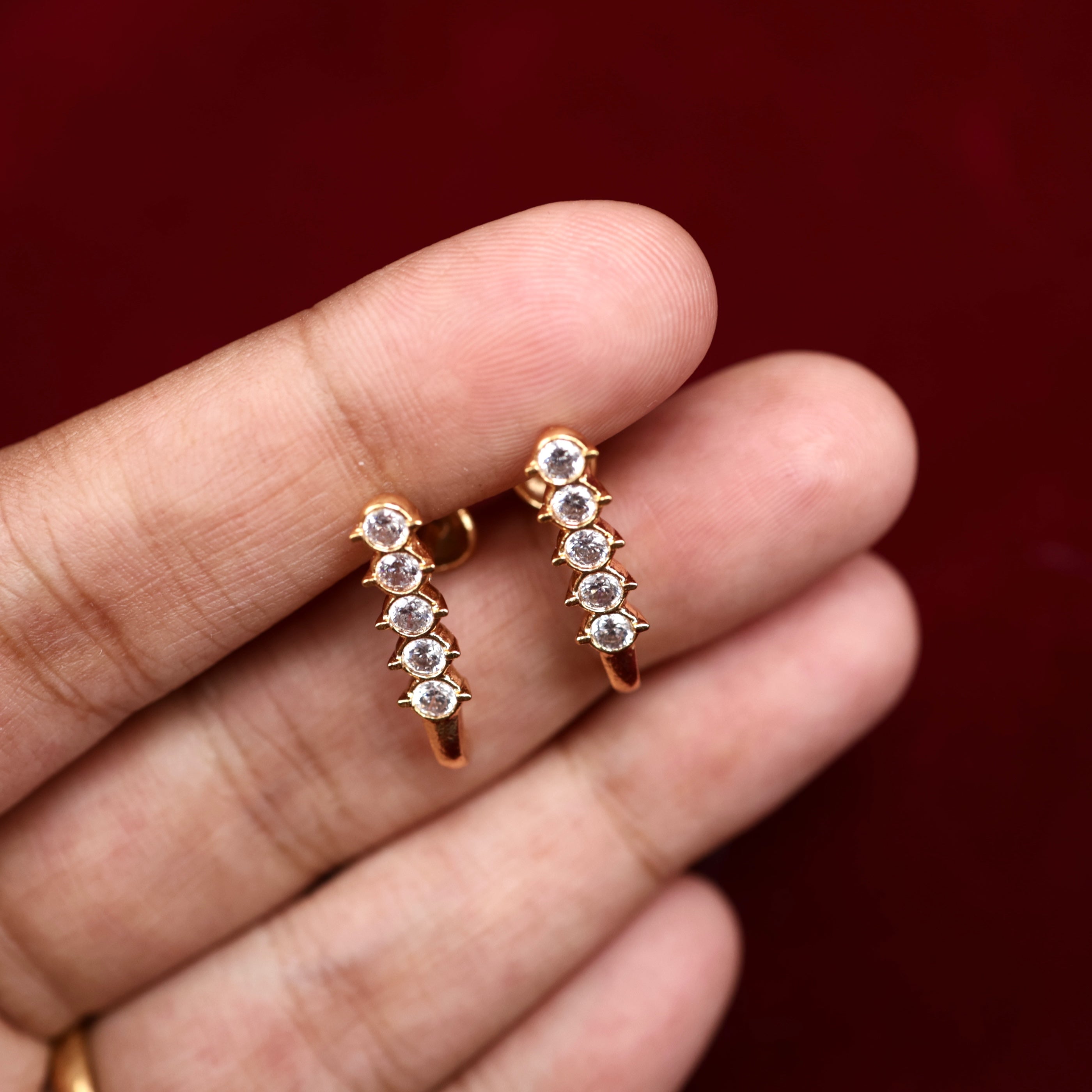 Real Gold Tone Micro Gold Polished Diamond Look Long Studs/Earrings