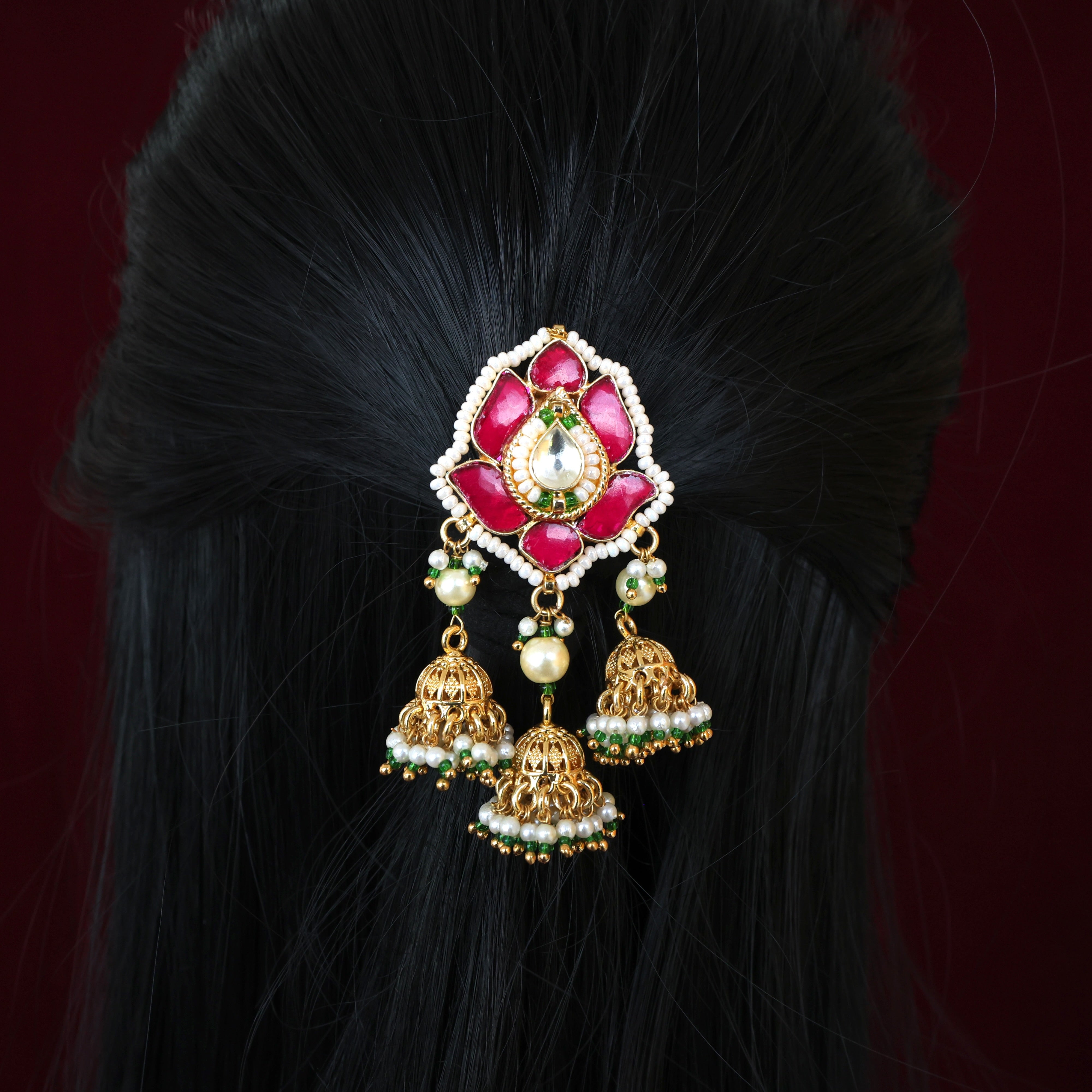 Premium Pachi Kundan Lotus 3 Hanging Jhumkas