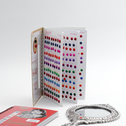 Round Multicolour Double Shade Velvet Bridal Bindis Sticker Kumkum Spiral Book - Swastik
