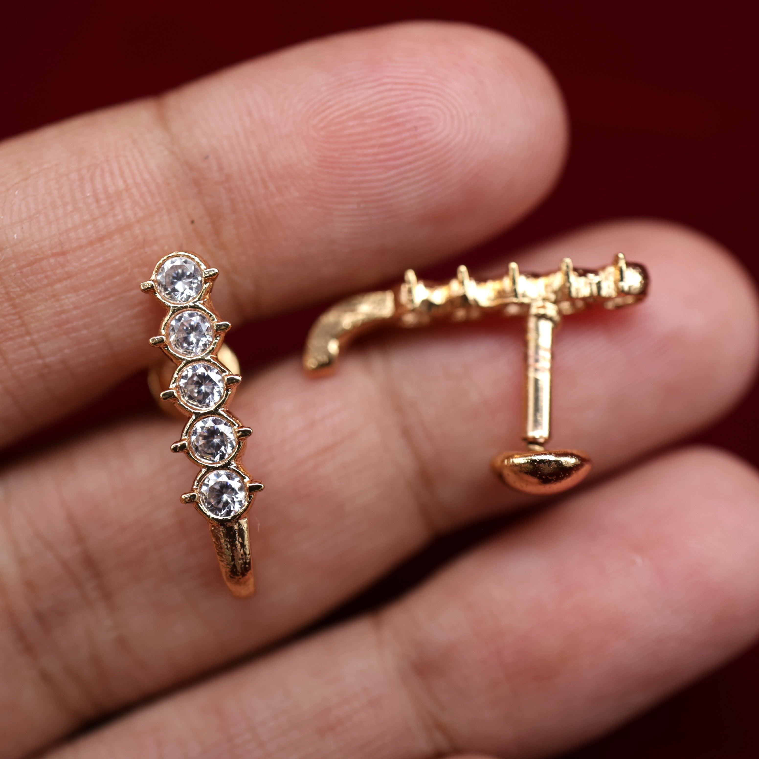 Real Gold Tone Micro Gold Polished Diamond Look Long Studs/Earrings