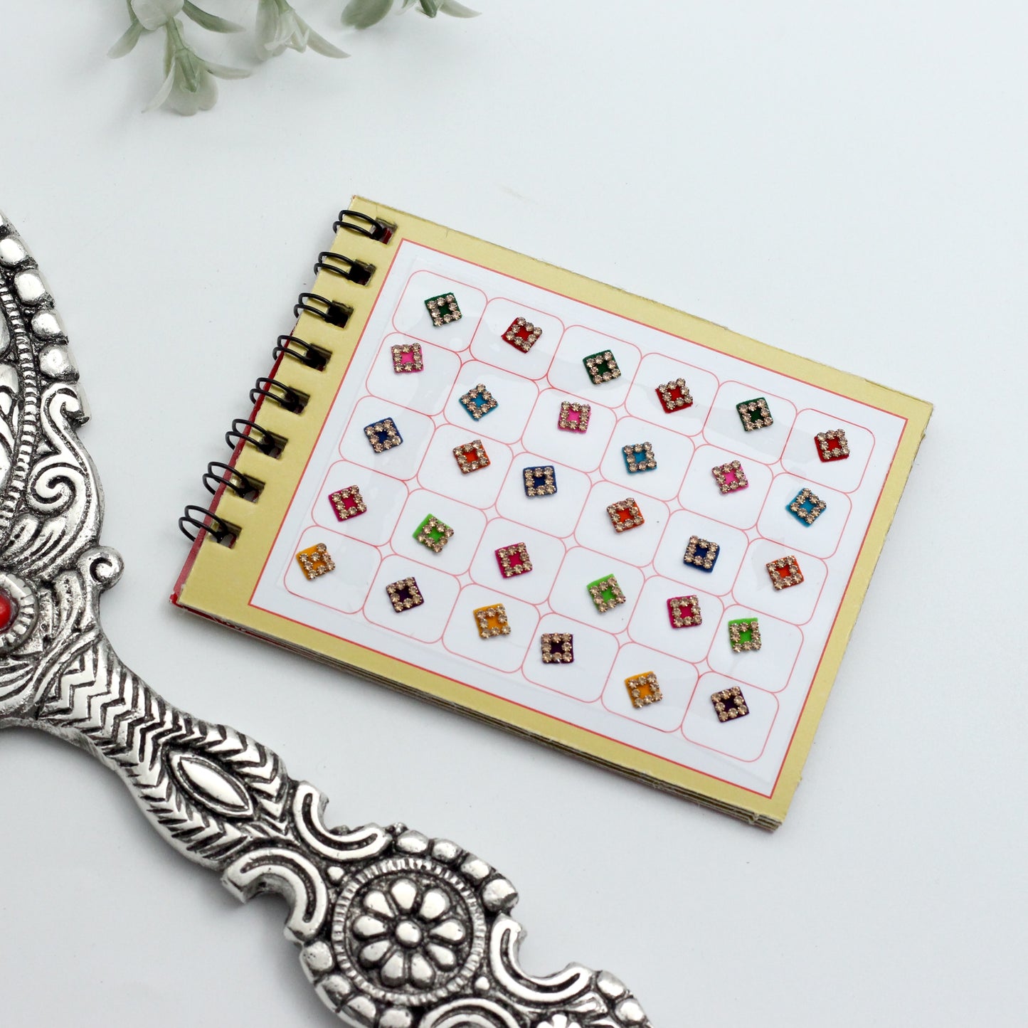 Mix Shapes and Multicolour Stone Border Fancy Velvet Bridal Bindis Sticker Kumkum Spiral Book - Size 4 - Swastik