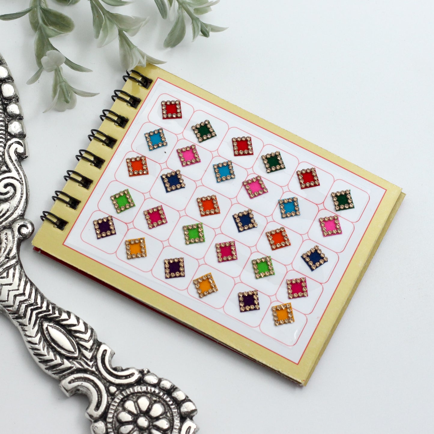 Mix Shapes and Multicolour Stone Border Fancy Velvet Bridal Bindis Sticker Kumkum Spiral Book - Size 12 - Swastik