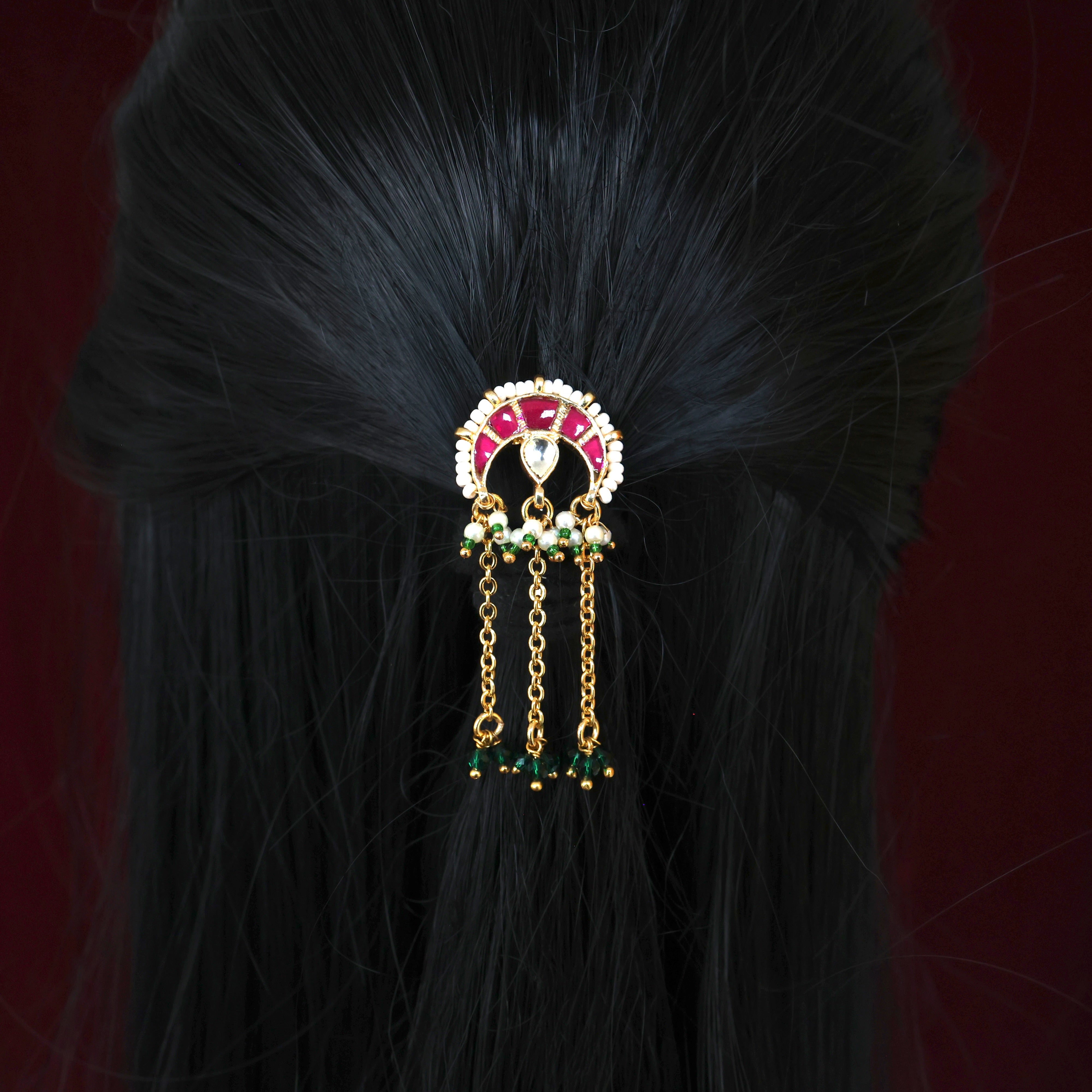 Pachi Kundan Small Inverted Chaand 3 Chain Hangings