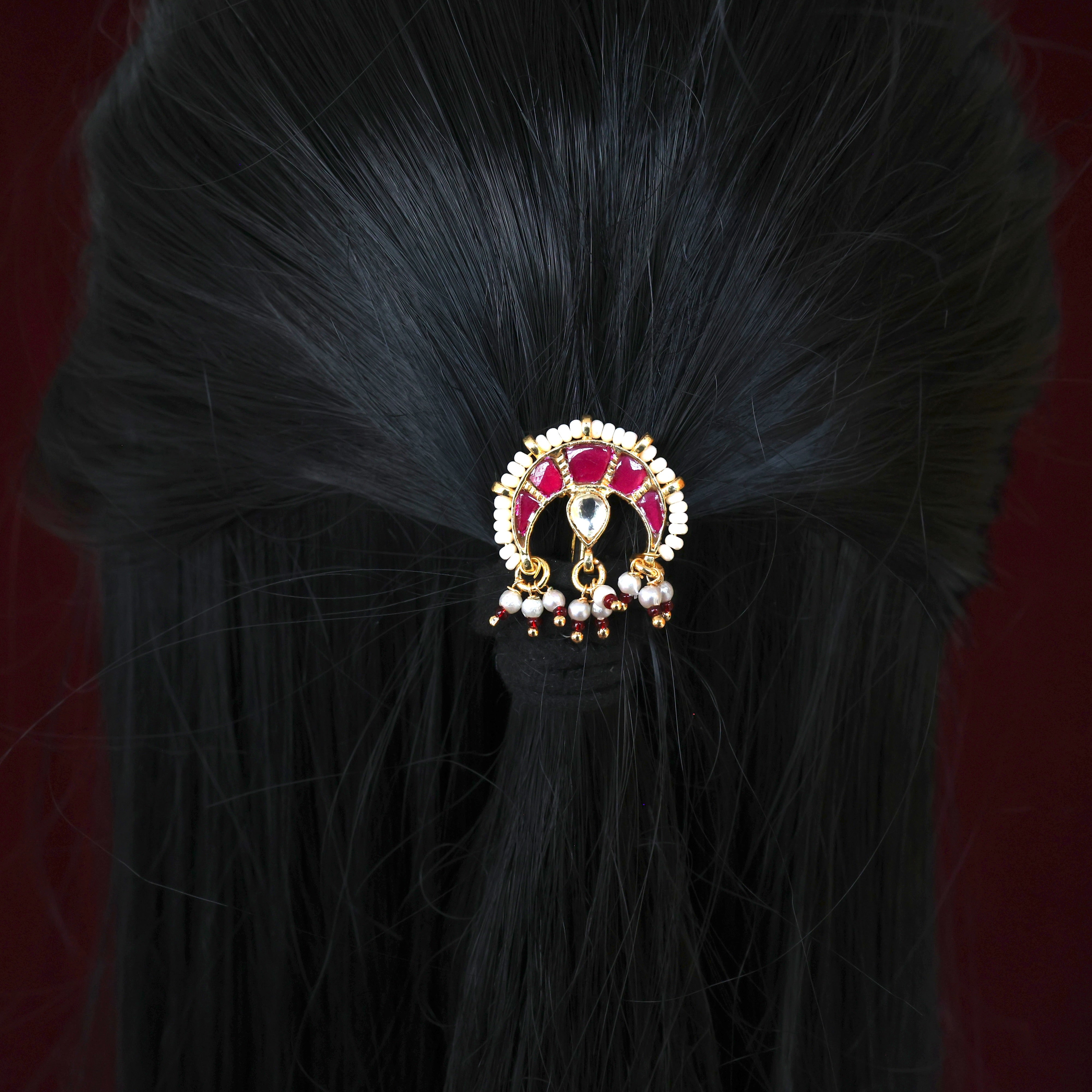 HANDMADE PACHI KUNDAN SINGLE PIECE BRIDAL HAIR CHOTI - CHANDRA ARCH