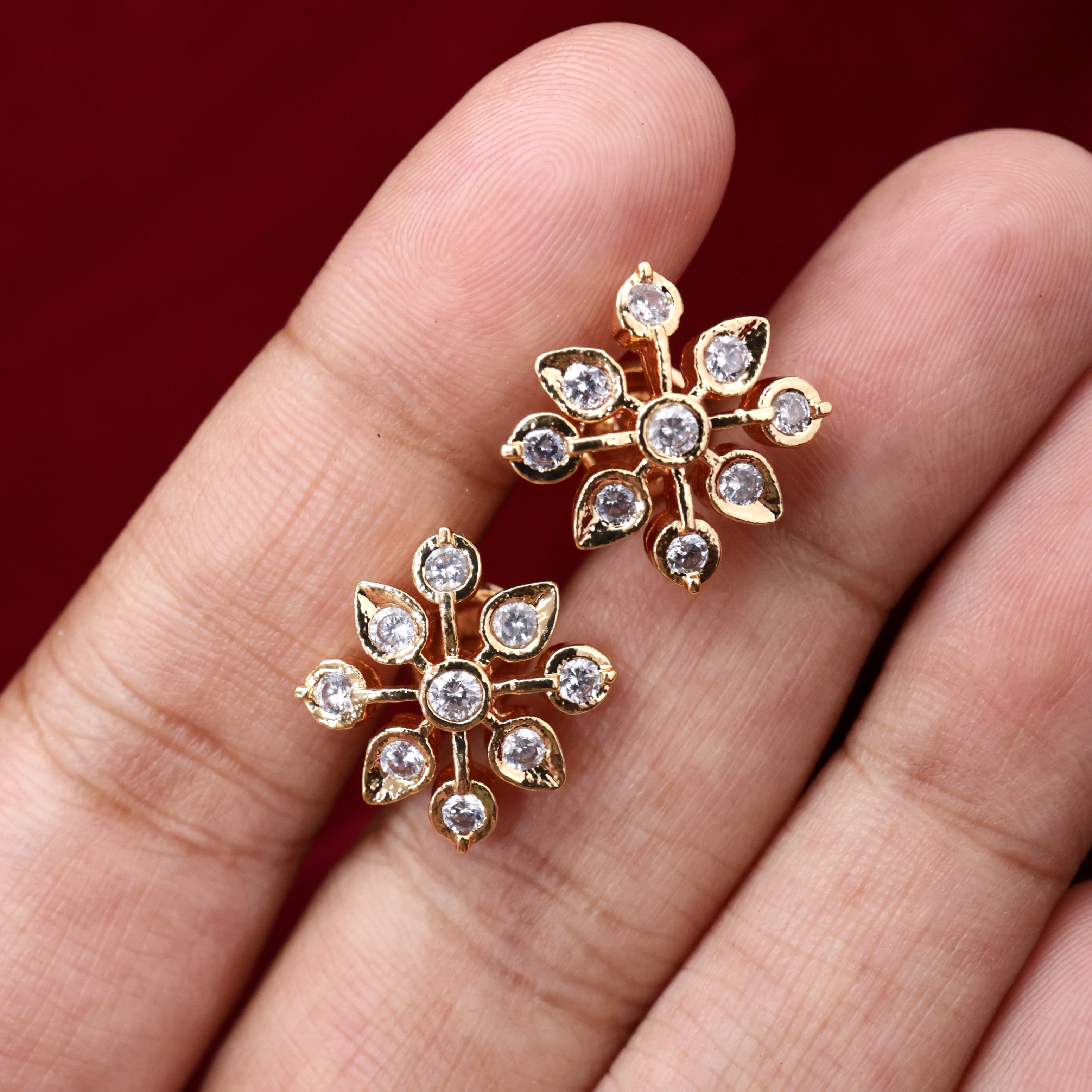 Diamond Look Micro Gold Polished Nine Stone Studs