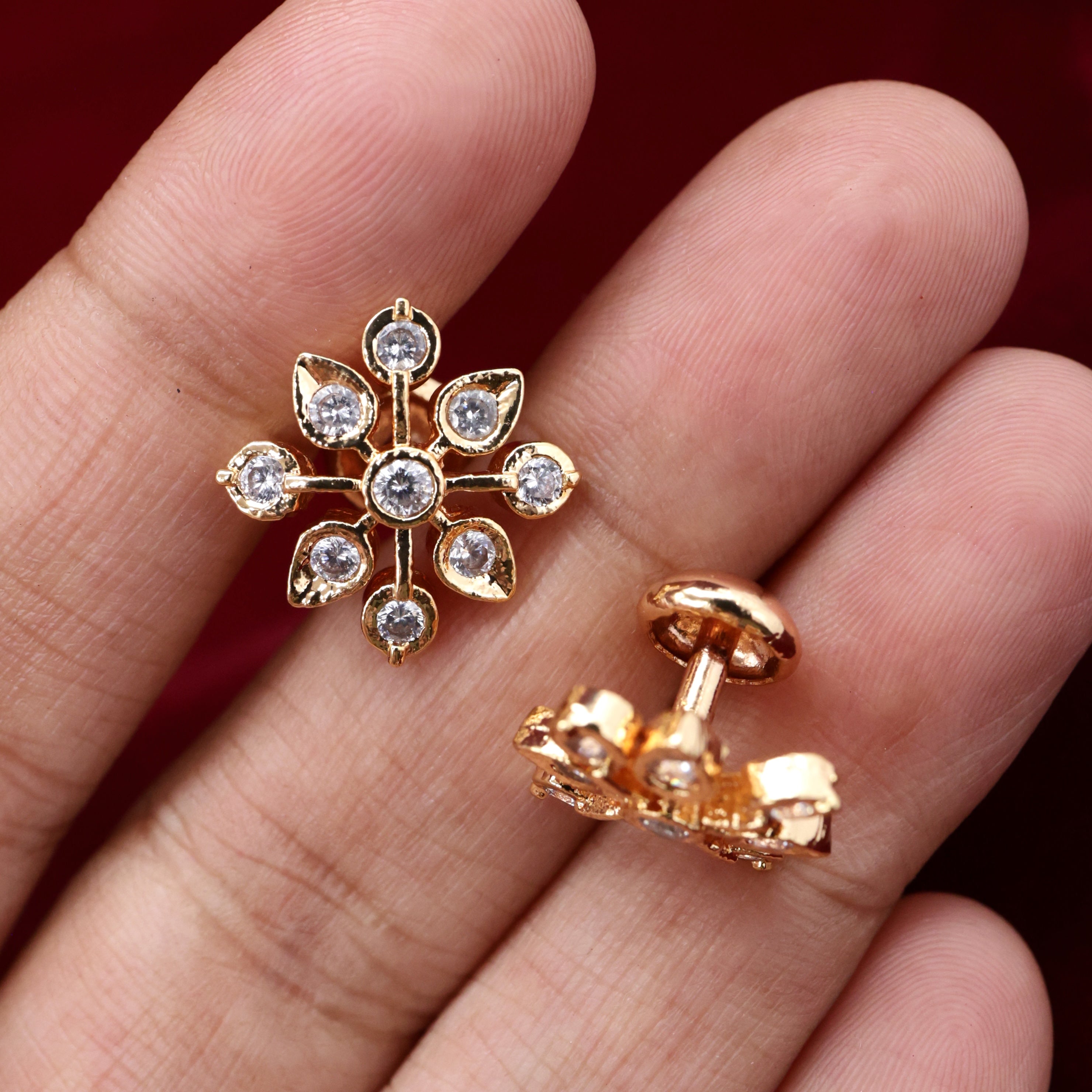 Diamond Look Micro Gold Polished Nine Stone Studs